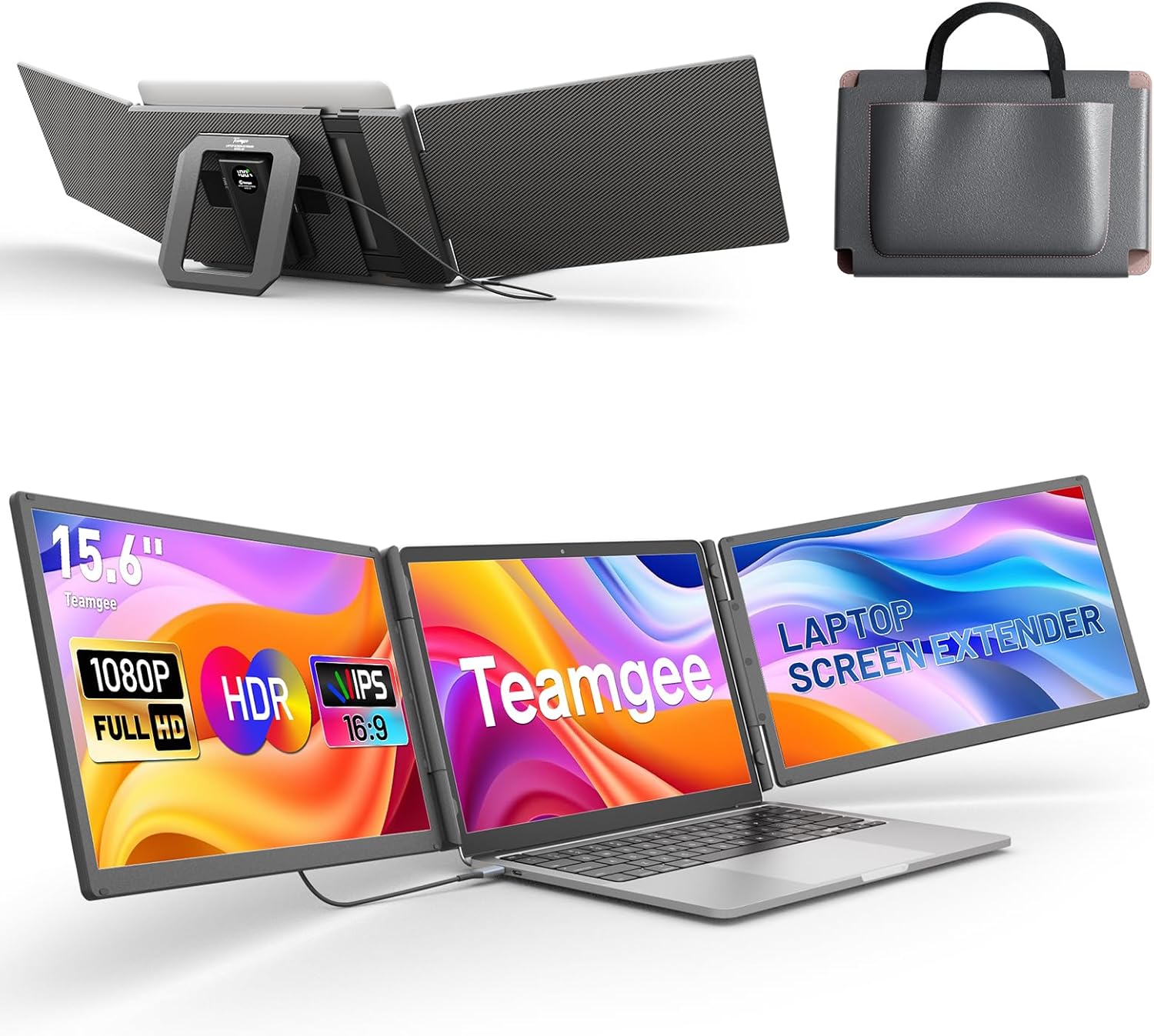 Teamgee 15.6” Laptop Screen Extender with Power Bank, HDMI/USB-A/C One Cable Connection Plug-Play FHD 1080P IPS Triple Portable Monitor Fits 12-17” Laptops（Mac/Windows/Android）