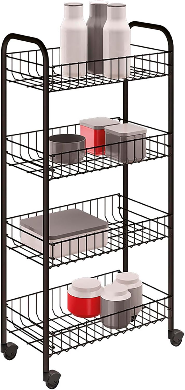 Metaltex Pisa 4-Tier Trolley with Wheels - Multipurpose Storage Cart for Home including Kitchen, Bathroom, Office and Garage – Grey, 41 x 23 x 84 Centimetres
