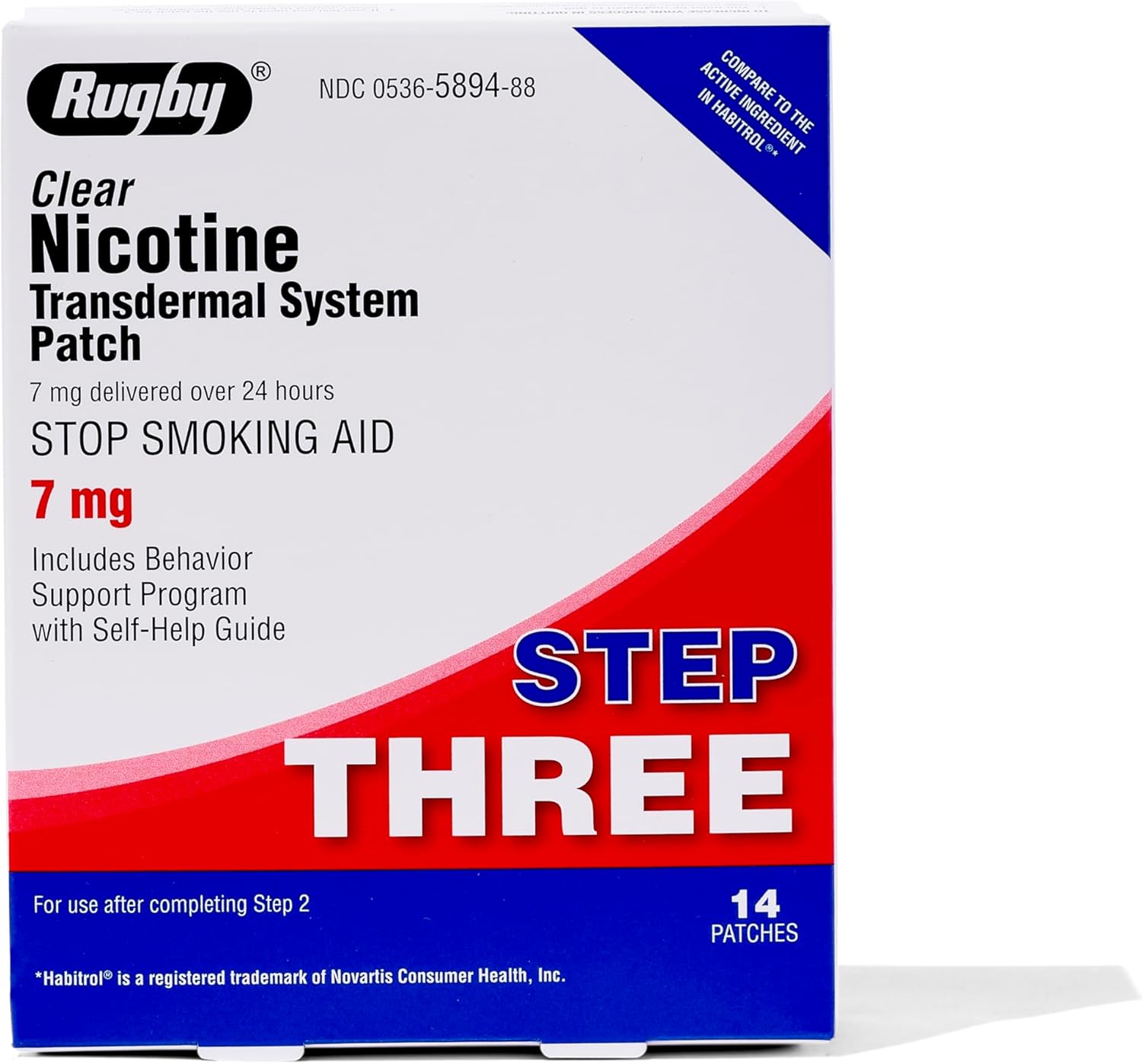 Rugby Clear Nicotine Patches - Transdermal System Patch - Smoking or Vaping Quitting Aid - Step 3-7mg - 14 Count (1 Pack)