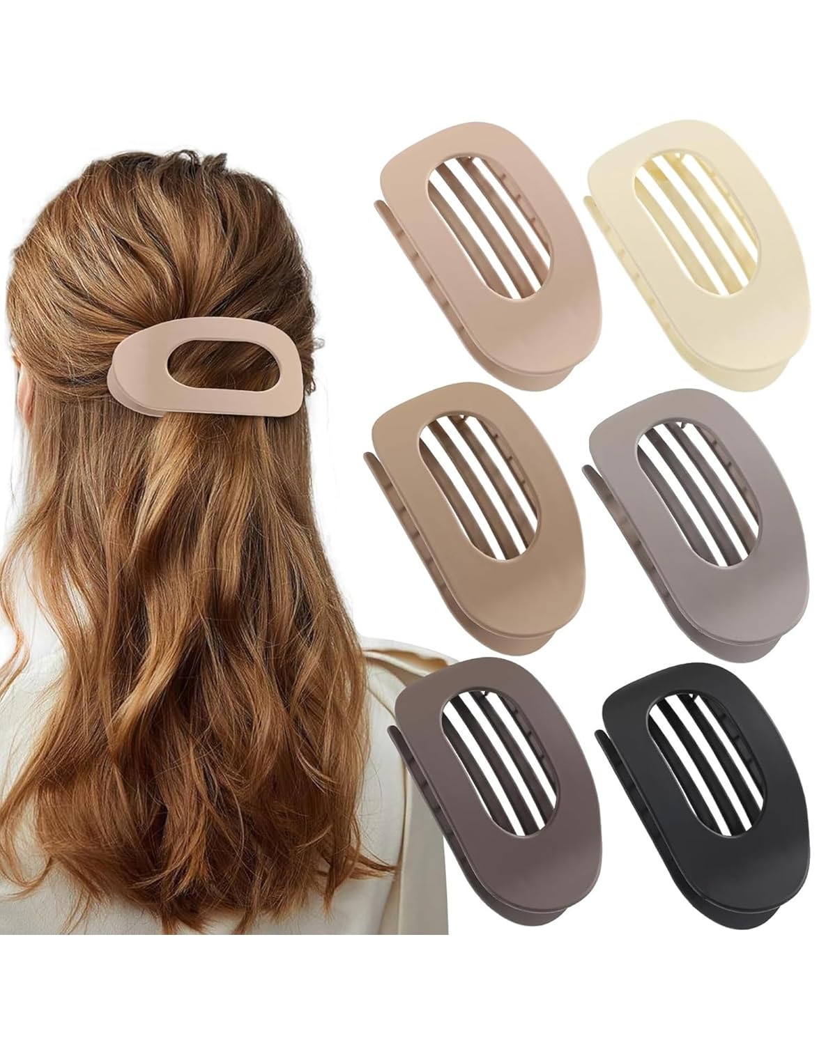 Shopellox Hailoyearn Hair Pins For Thick Or Thin Hair, Solid Color Large Non Slip Volume Flat Claw Top Round Clips For Women, Shopellox Casual Versatile Simple Elegant Duckbill Hair Clip (6Pcs B)