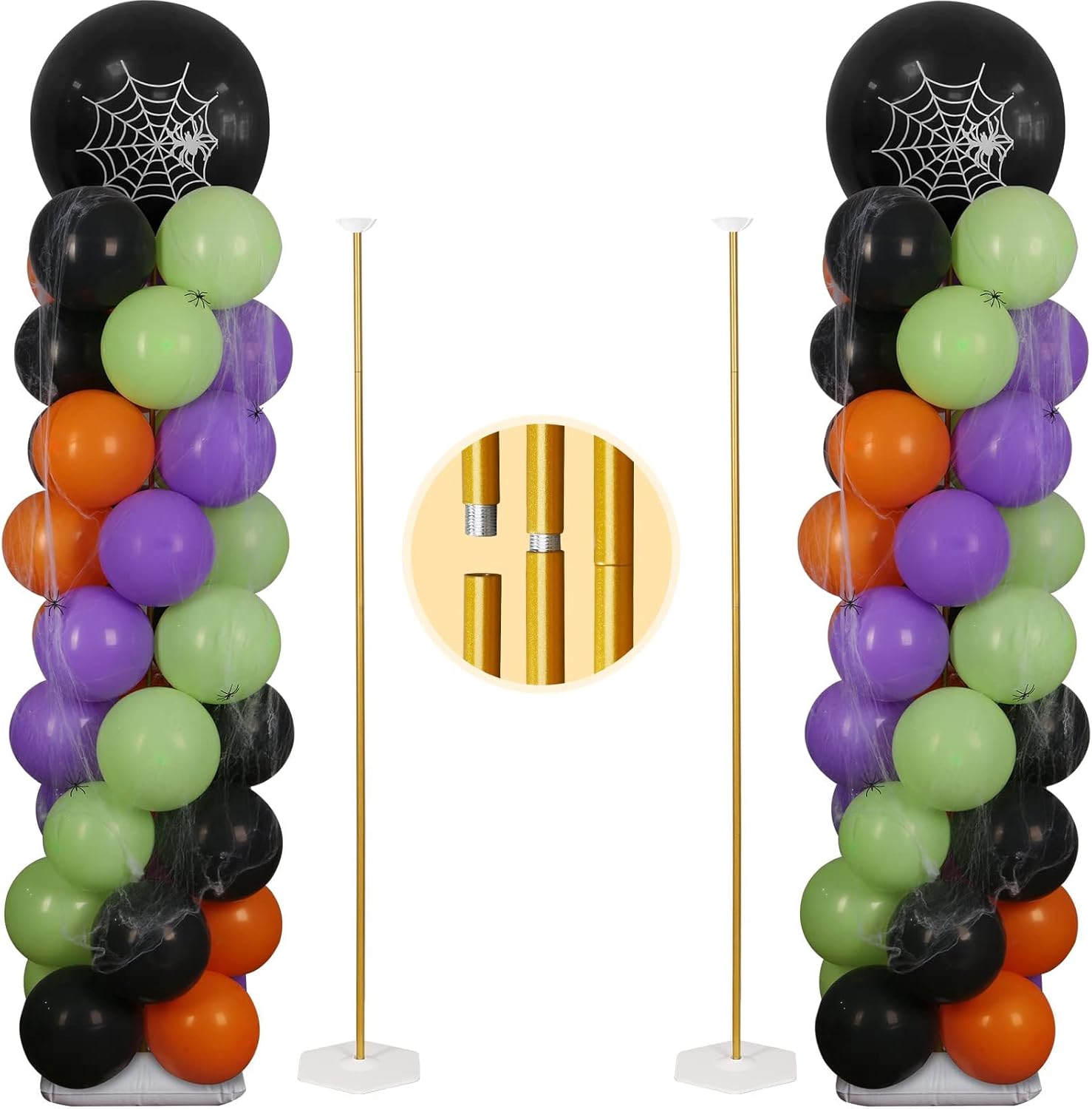 TEKXYZ Gold Balloon Stand Set of 2, 1 to 5.25 Ft Adjustable Metal Balloon Column for both Floor Stand and Table Centerpieces