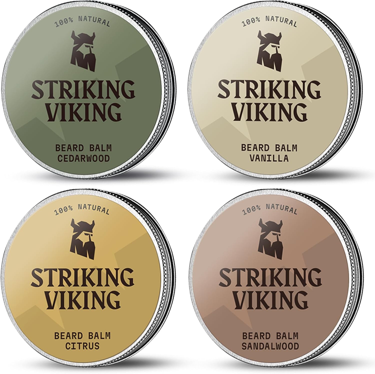 Striking Viking Beard Balm for Men – Light Hold, 30 g, Pack of 4 with Citrus, Vanilla, Sandalwood, Cedar Scents - Leave-in Beard Conditioner with Shea Butter, Tea Tree, Argan & Jojoba Oils