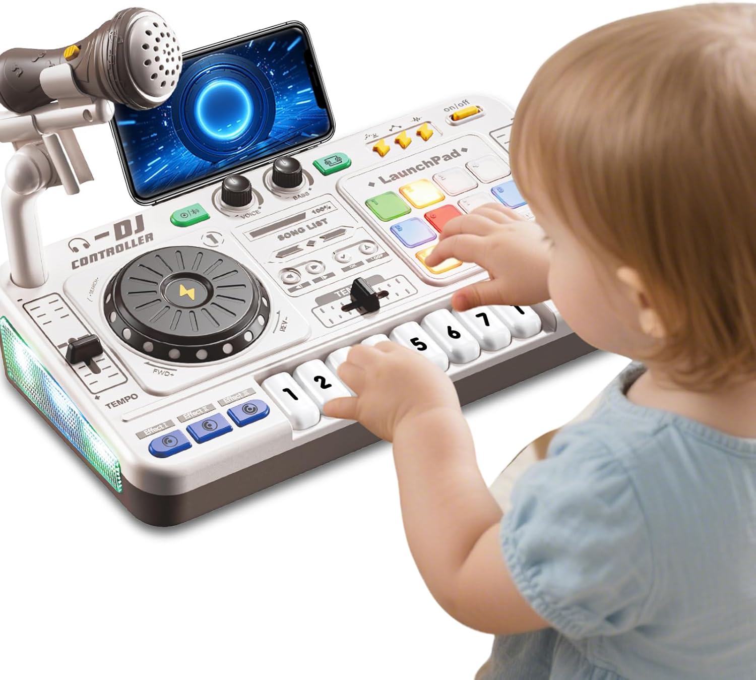 Kids DJ Mixer Controller Table Musical Toy Electronic Bluetooth Toy with LED Lights Sound Effect Microphone Piano DJ Board Key Musical Instruments Birthday Gift Toys for 3 4 5 6 Year Old Boy Girl