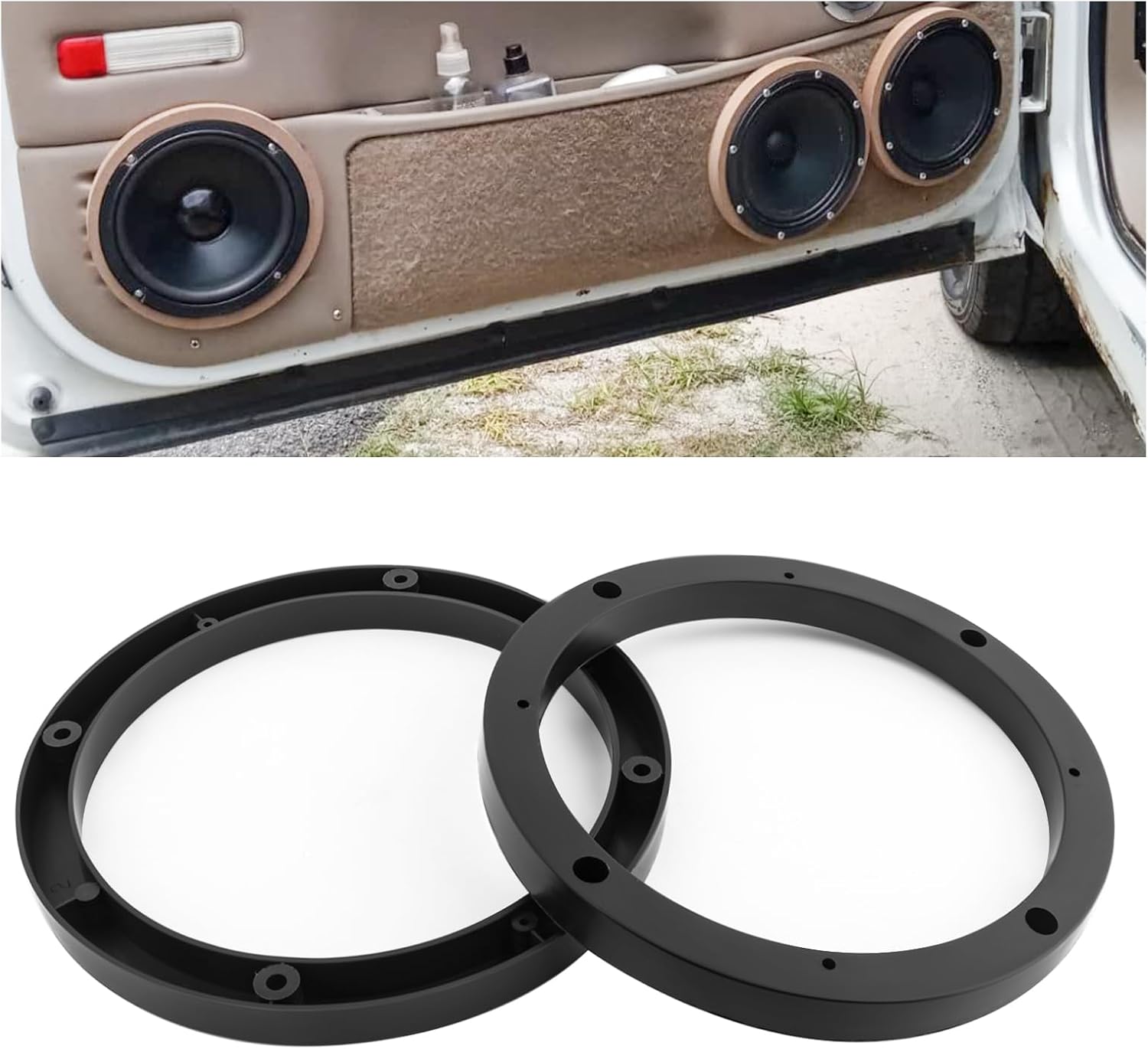 2PCS 6.5 Speaker Spacer Enhance Sound Quality,No Cutting and Drilling 6.5 Speaker Adapter for 6.5 Subwoofer,Universal 6.5 Speaker Rings Fixed Speakers for Most Cars
