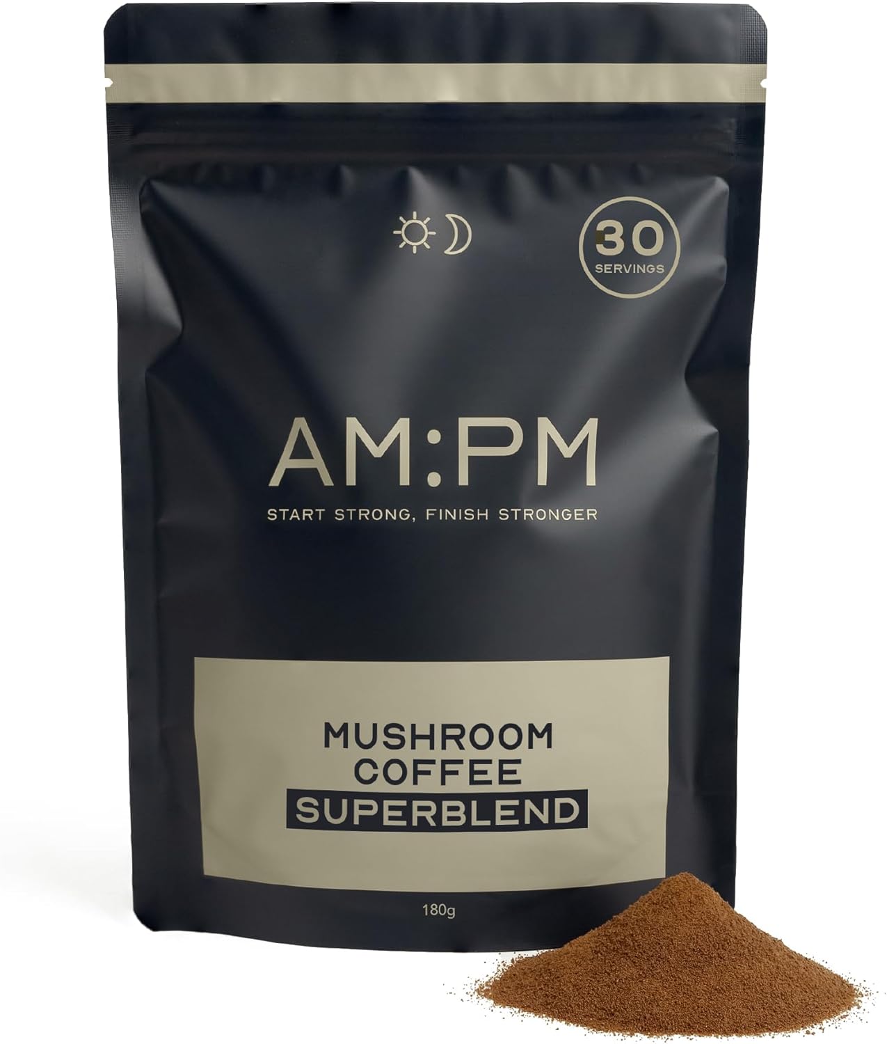 AM:PM Nutrition Mushroom Coffee - Lion's Mane, Reishi & Cordyceps Organic Coffee Alternative - Healthy Energy & Focus Boost - A Blend of Arabica & Robusta with Functional Mushrooms - 30 Servings