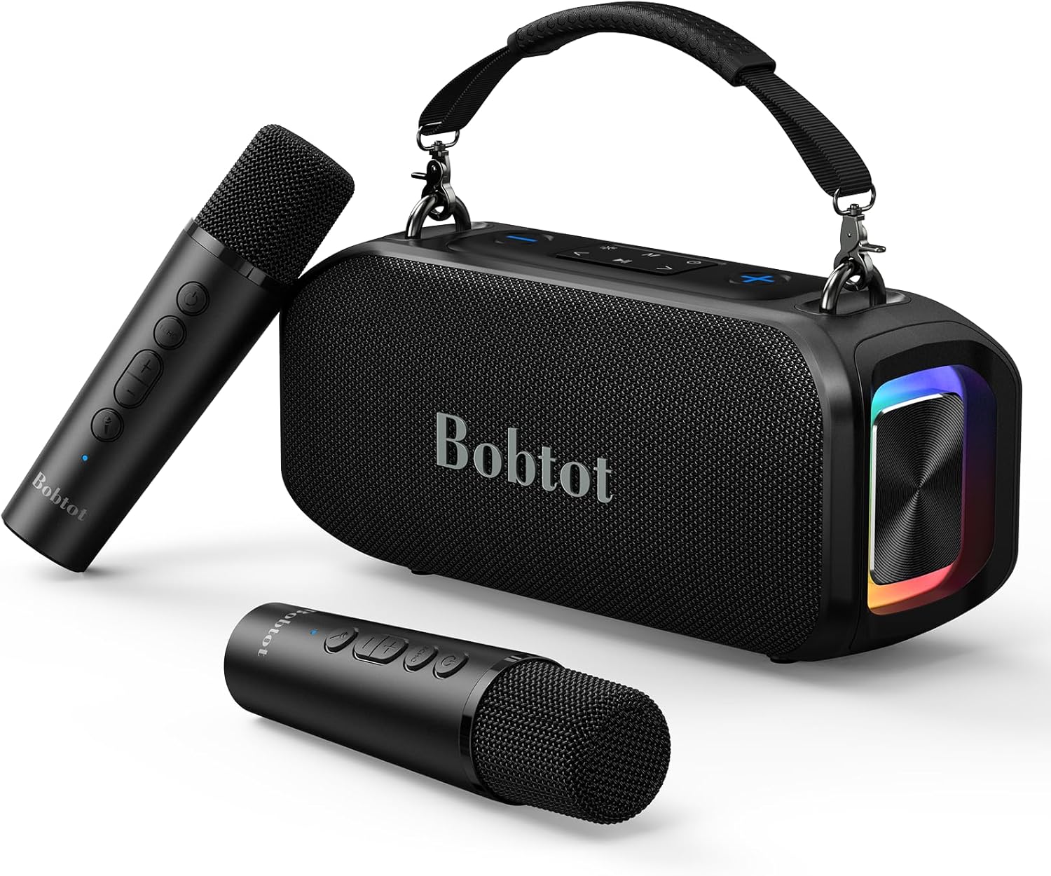 Bobtot Portable Bluetooth Speaker with 2 Wireless Microphones 40W Peak Outdoor Speaker IPX5 Waterproof Speaker with Handle Stereo Loud Sound, 8000mAh Battery for Kids, Home & Outdoor Party