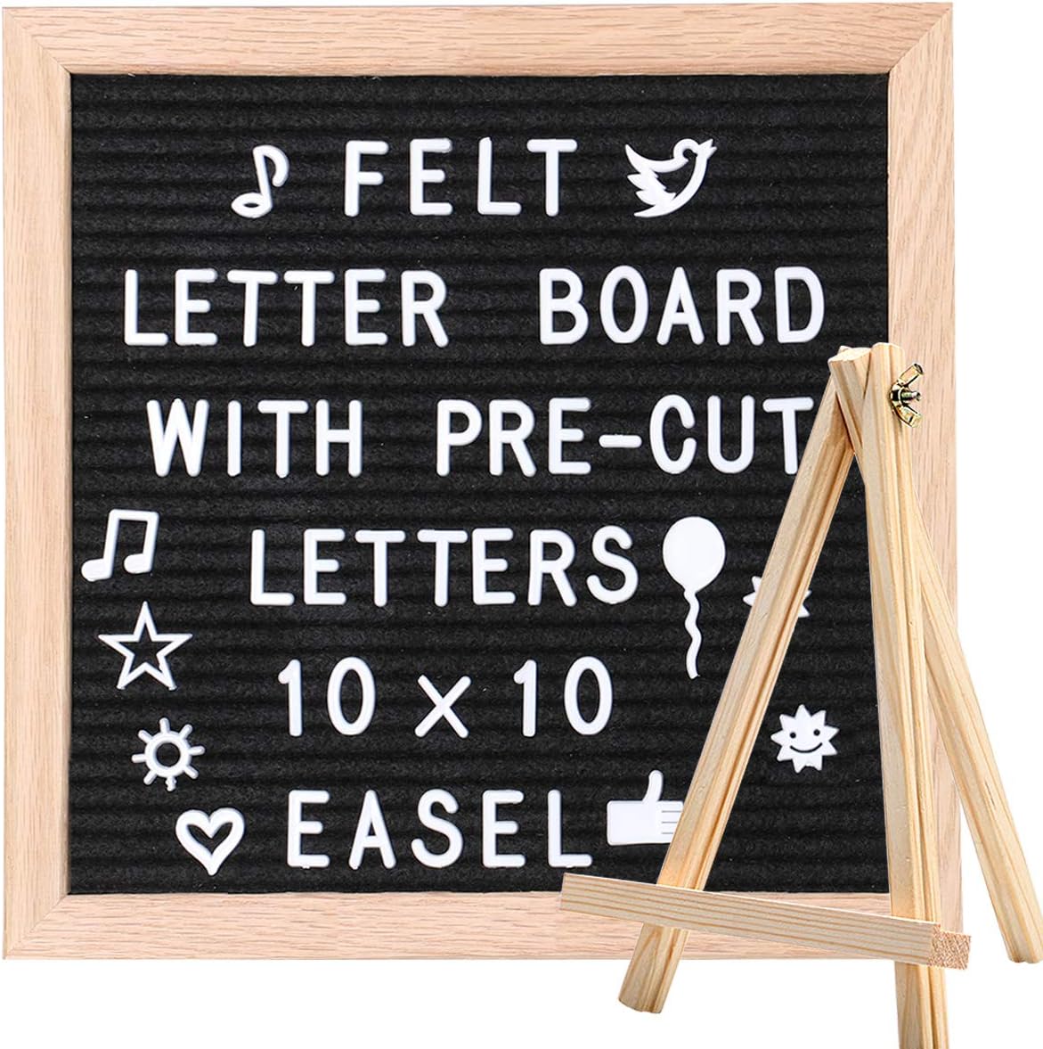 Felt Letter Board 10x10in Changeable Letter Board with Letters White Precut, Black Felt Message Board, Oak Frame Wooden Letter Board, Baby Announcement Sign Pregnancy Milestones Classroom Office Decor
