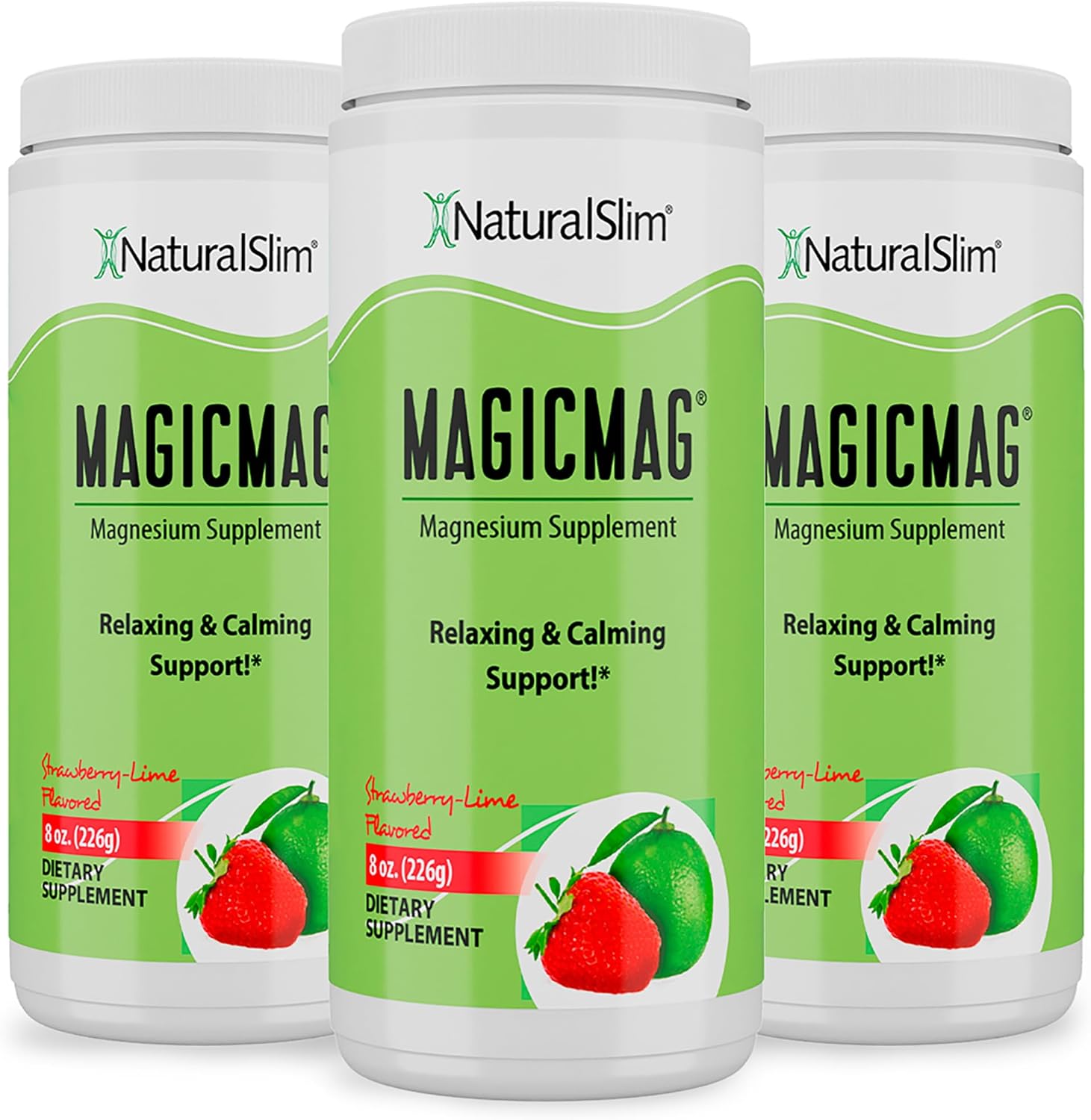 NaturalSlim Magicmag Pure Magnesium Citrate Powder – Stress, Constipation, Muscle, and Heart Support | Natural Strawberry & Lime Flavored Magnesium Supplement - 8oz Drink Mix (3 Pack)
