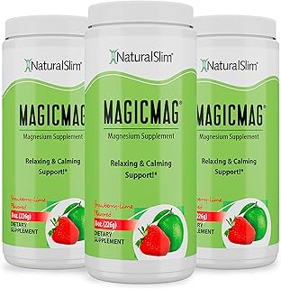NaturalSlim Magicmag Pure Magnesium Citrate Powder – Stress, Constipation, Muscle, and Heart Support | Natural Strawberry & Lime Flavored Magnesium Supplement - 8oz Drink Mix (3 Pack)