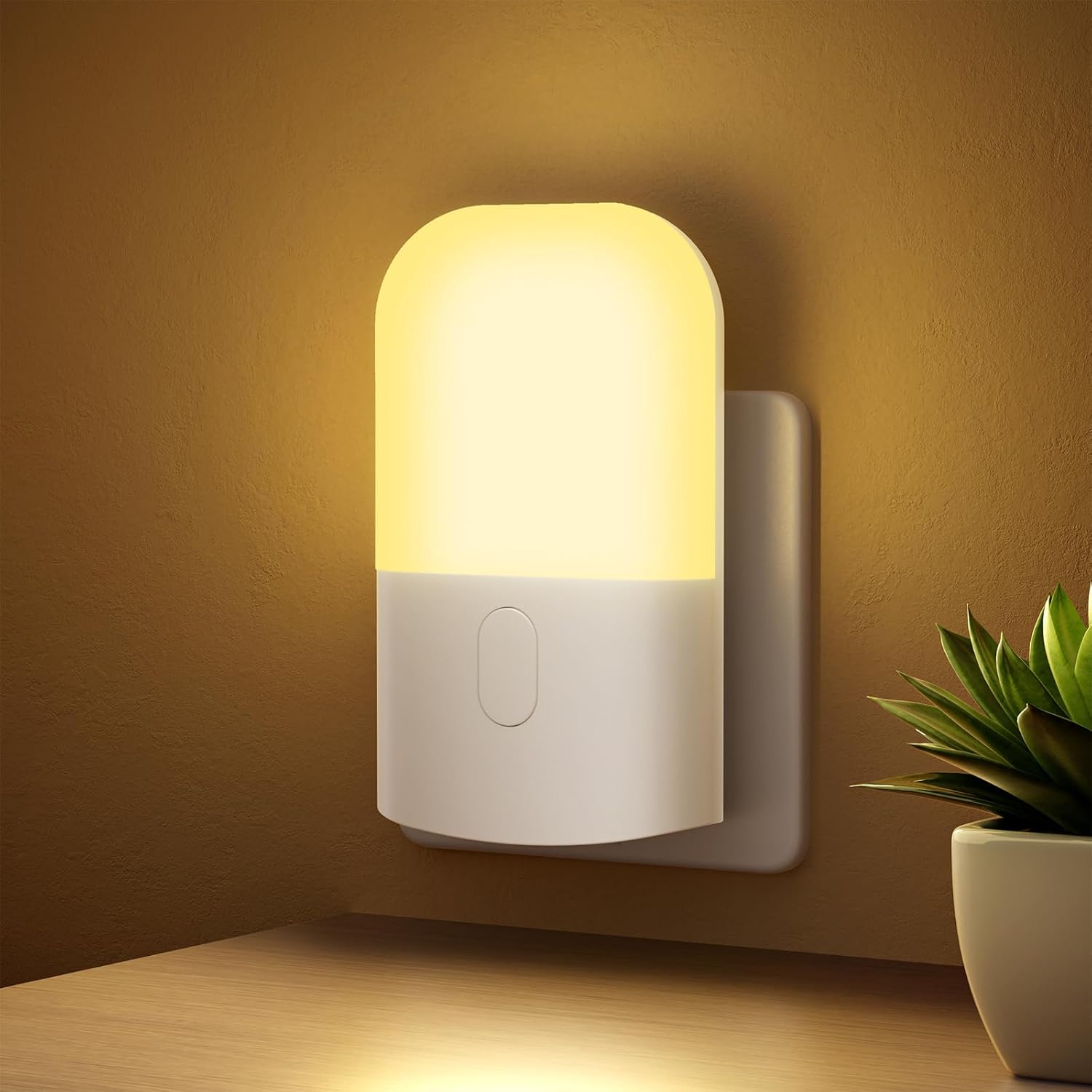 GRIFEMA GD103UK-1 Night Light Plug in Wall with Dusk to Dawn Photocell Sensor, 4 Levels Brightness Adjustable, Night Light Kids for Children's Room, Hallway, Bedrooms, Garage, Warm White