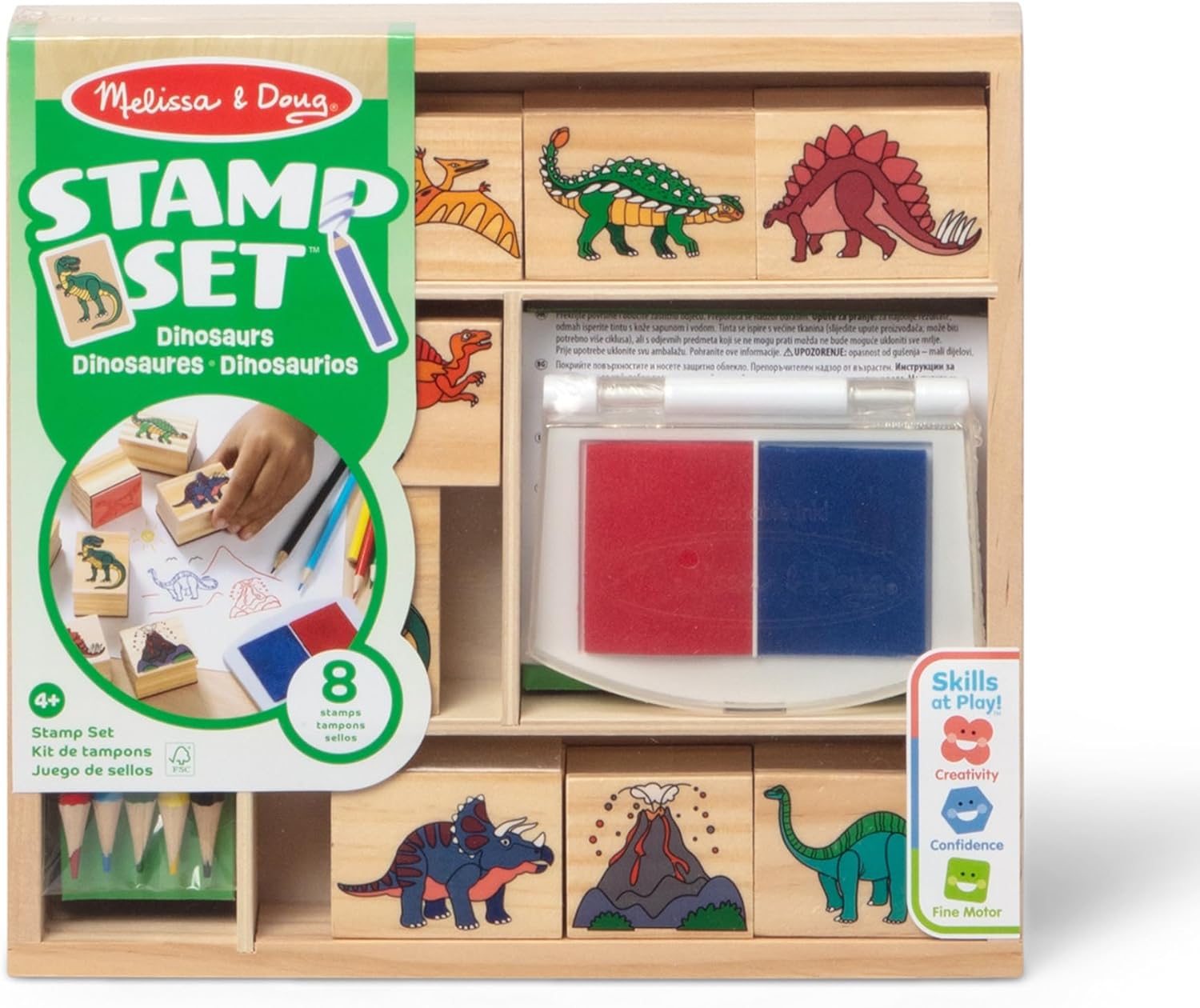 Melissa & Doug Dinosaur Stamp Set with Colouring Pencils for Children | Arts and Crafts for Kids Age 4+ | Wooden Stamps for Kids | Dinosaur Toys for Boys Gifts | Art Set Gift for 4 Year Old Boy