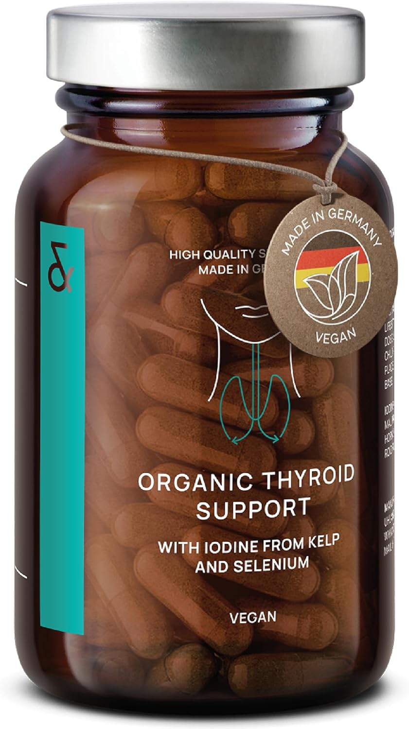 Organic Thyroid Support Supplement with Organic Sea Kelp Iodine and Selenium from Mustard Seed Extract - 120 Capsules - Natural Iodine Supplement for Men & Women - Vegan and Gluten Free