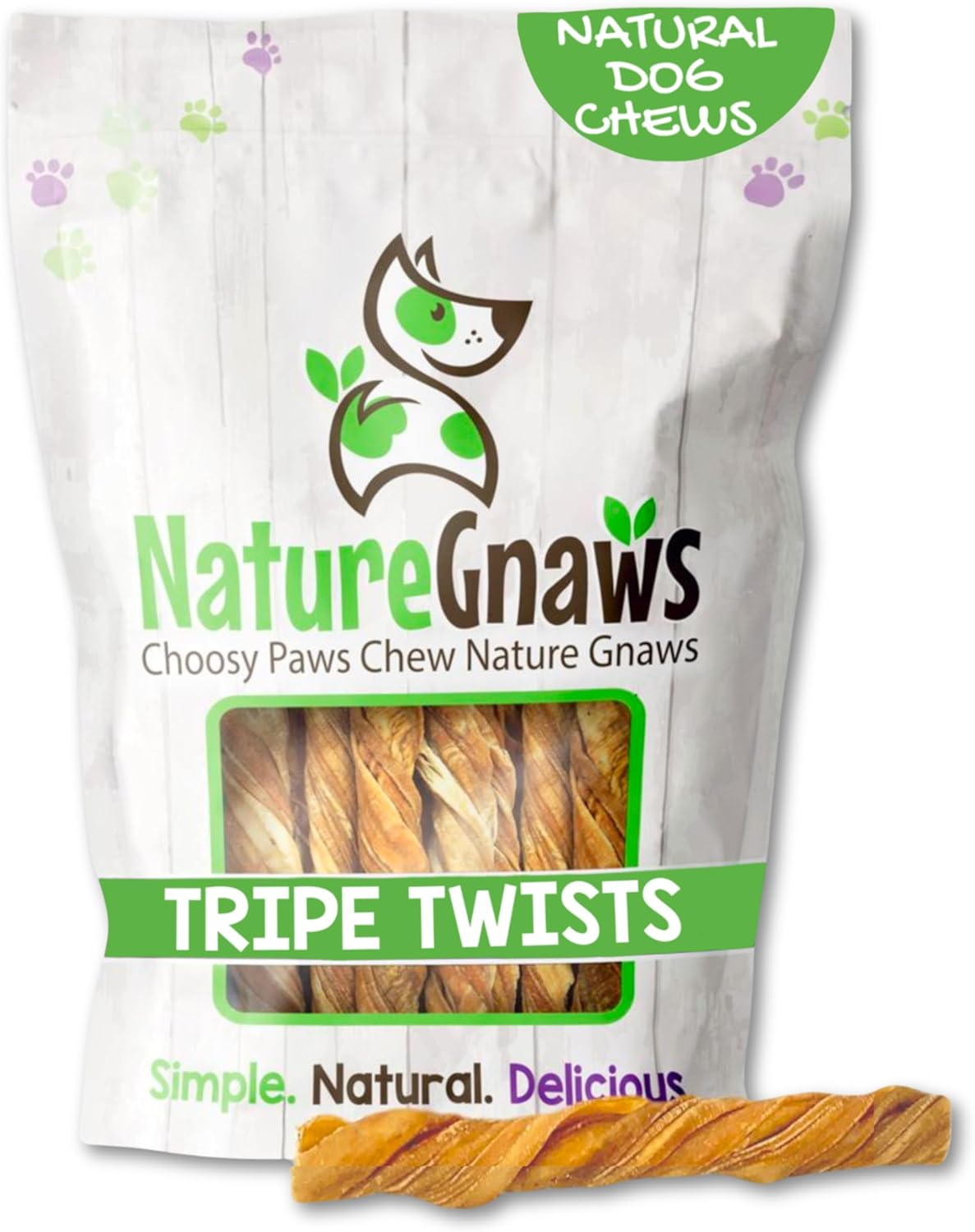 Nature Gnaws Tripe Twists for Dogs - Premium Natural Beef Sticks - Simple Single Ingredient Crunchy Dog Chew Treats - Rawhide Free - 4-5 Inch