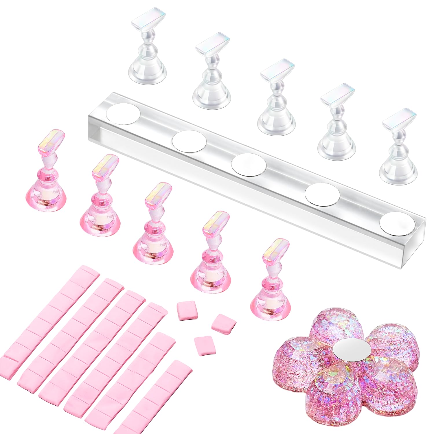 Makartt Nail Stand for Press On Nails Display Practice Art Painting Magnetic Fake Nail Holder for Painting Nails Stand for False Nail Designs with Reusable Putty for Home DIY Beginner Salon Supplies
