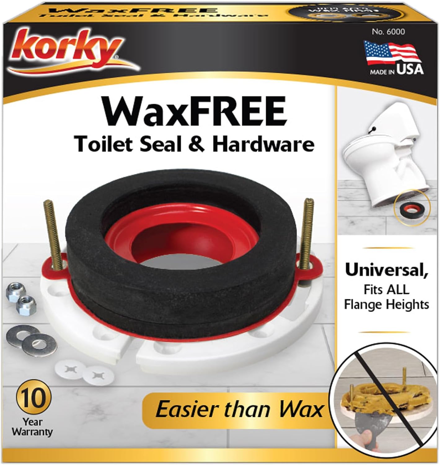 Korky 6000BP Universal Toilet WaxFree Seal with Hardware - Toilet Installation Made Easy - Made in USA , Red