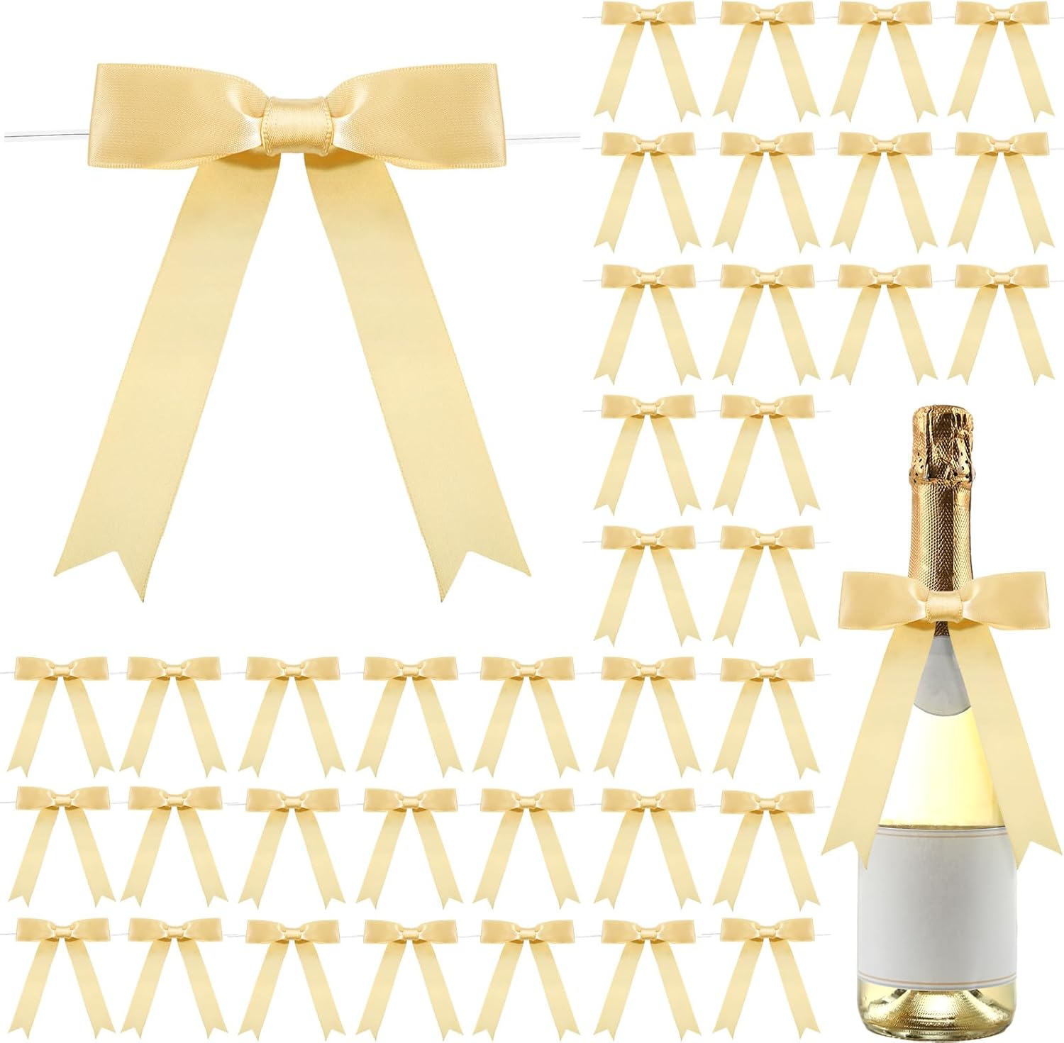 Riceshoot 50 Pcs Satin Ribbon Bows 5x7 Inch Large Twist Tie Bow for Gift Wrapping Champagne Bottle Balloon Treat Bag DIY Craft Gift Wedding Bridal Baby Shower Christmas Birthday Party(Gold)