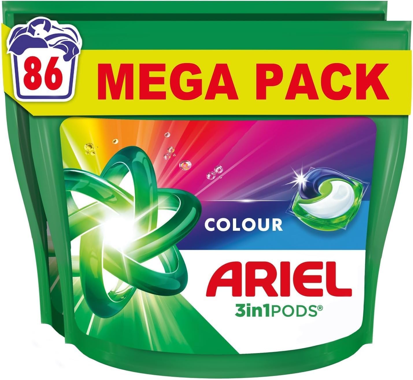 Ariel 3in1 PODS®, Washing Liquid Laundry Detergent Capsules 86 Washes (43 x 2), Colour, Stain & Odour Removal in 1 Wash, Fast Dissolving Even In Cold