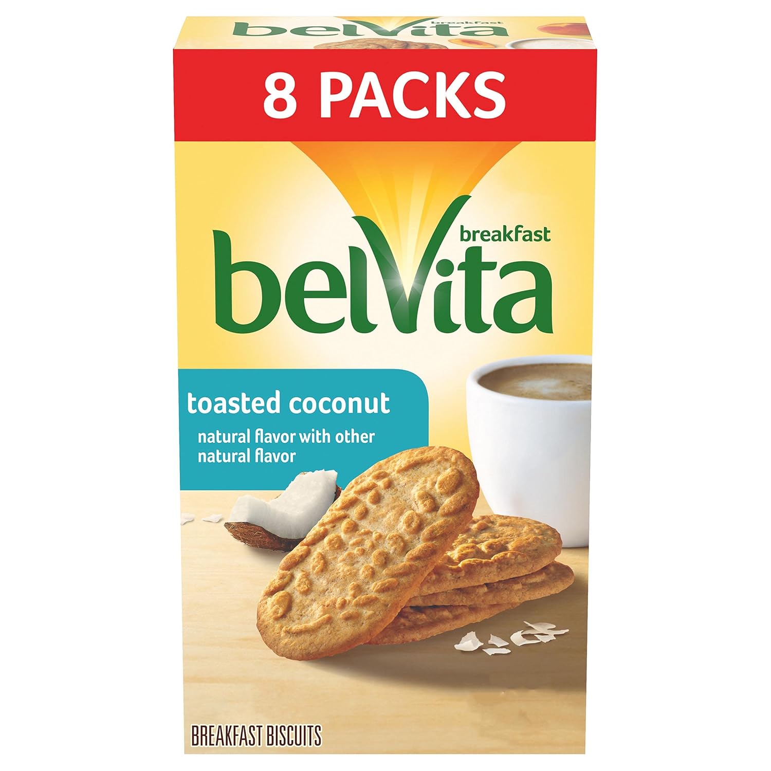 Belvita Breakfast Biscuits Packs 4 Biscuits Per Pack, Toasted Coconut, 1.76 Ounce (Pack of 8)