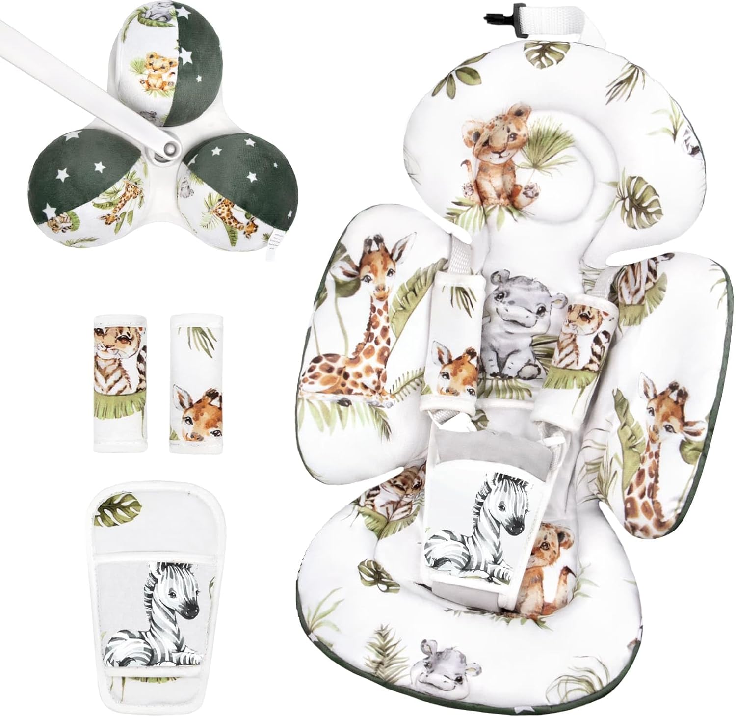 Sweetwavet Infant Insert Compatible with 4moms Mamaroo Swing and Infant Carseat, Including 3 Replacement Toys, Reversible Newborn Insert for Baby Swing, Stroller, Bouncer, Soft Fabric - Animals