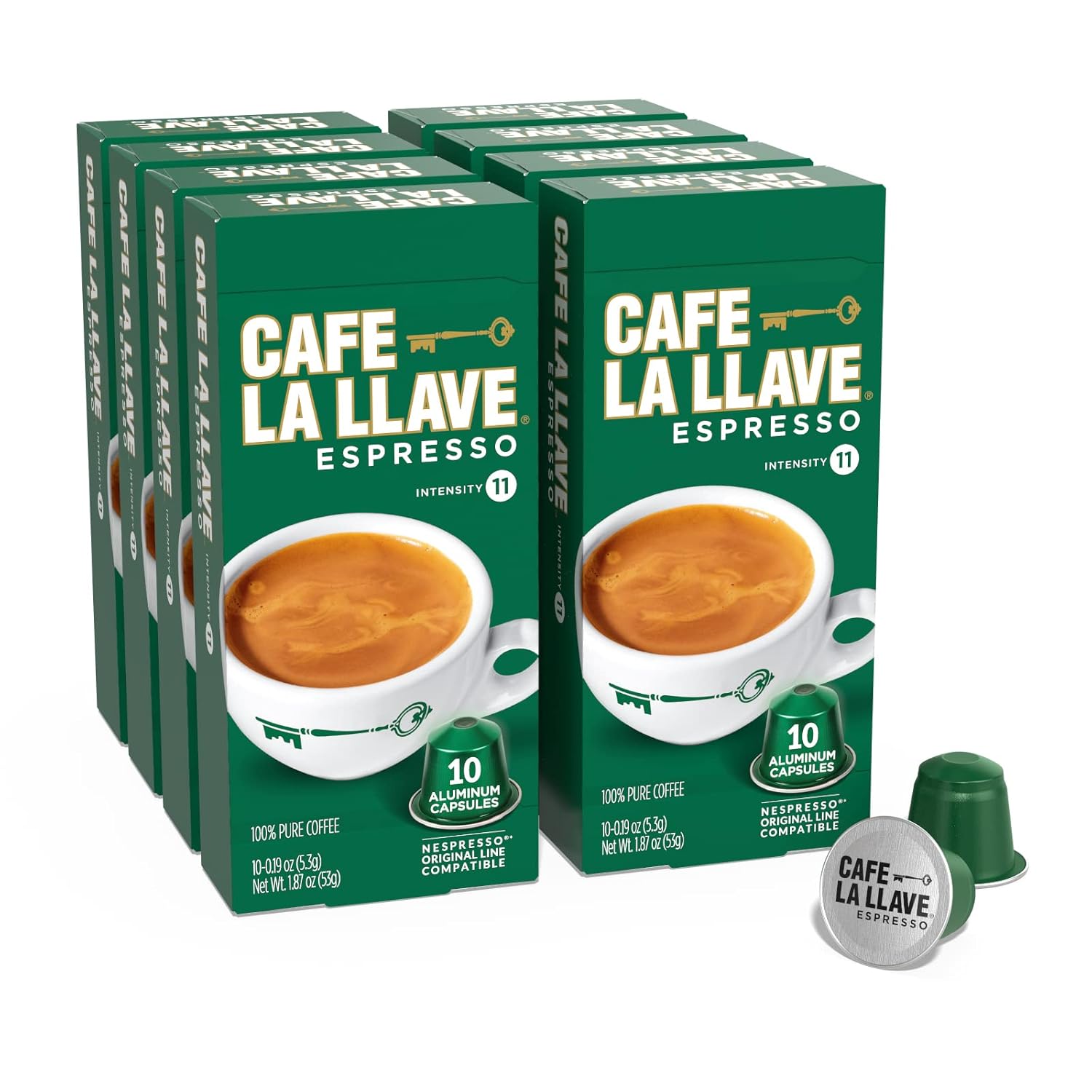 Cafe La Llave Espresso Pods: 80 Recyclable Aluminum Pods, Intensity 11 Dark Roast Latin-Style Coffee, Compatible with Nespresso Original Line Machines - Bold, Rich Flavor