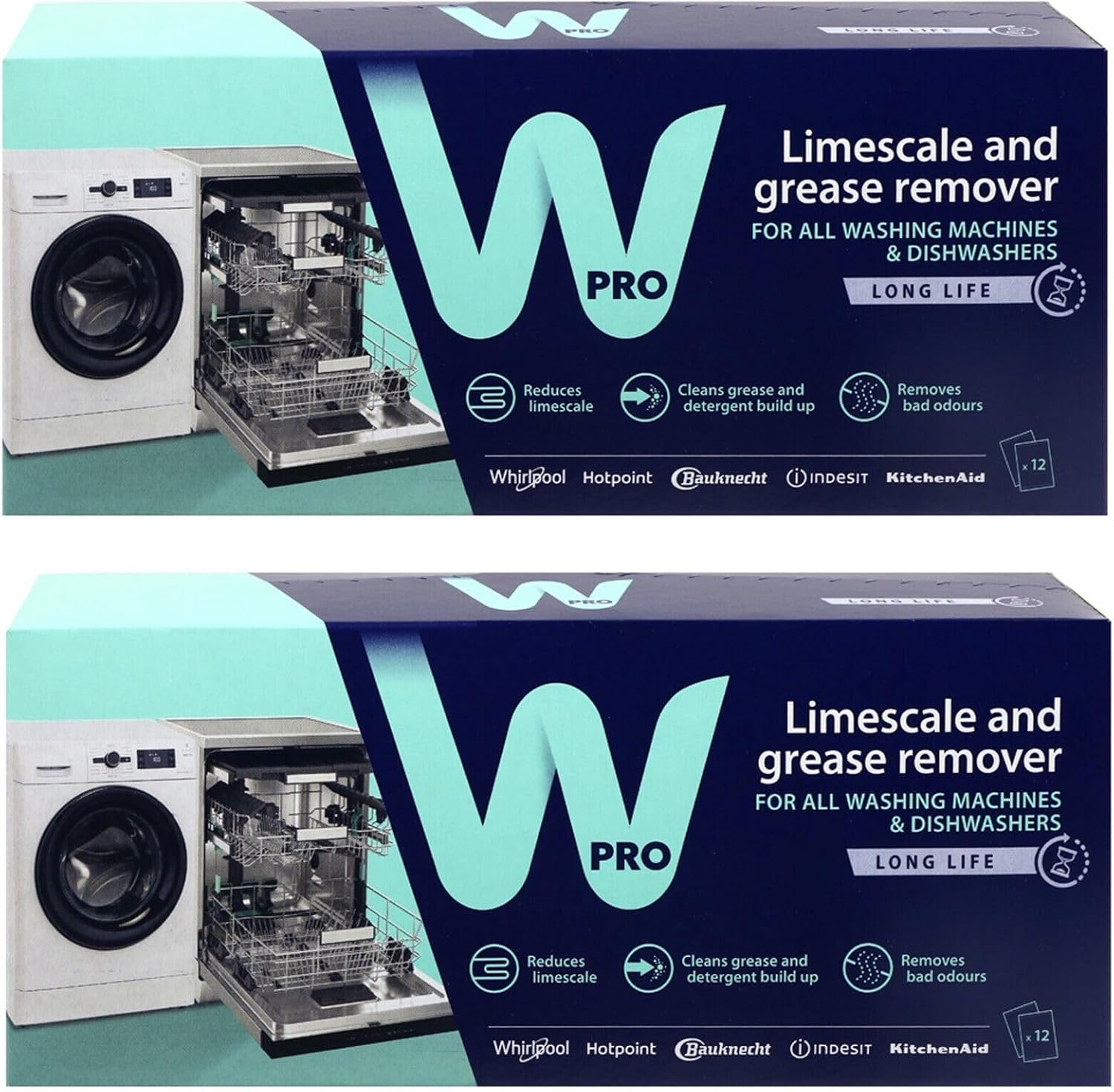 Professional Washing Machine Dishwasher 3in1 Limescale Descaler & Detergent Remover 24 x 50g Sachets (2 Pack)