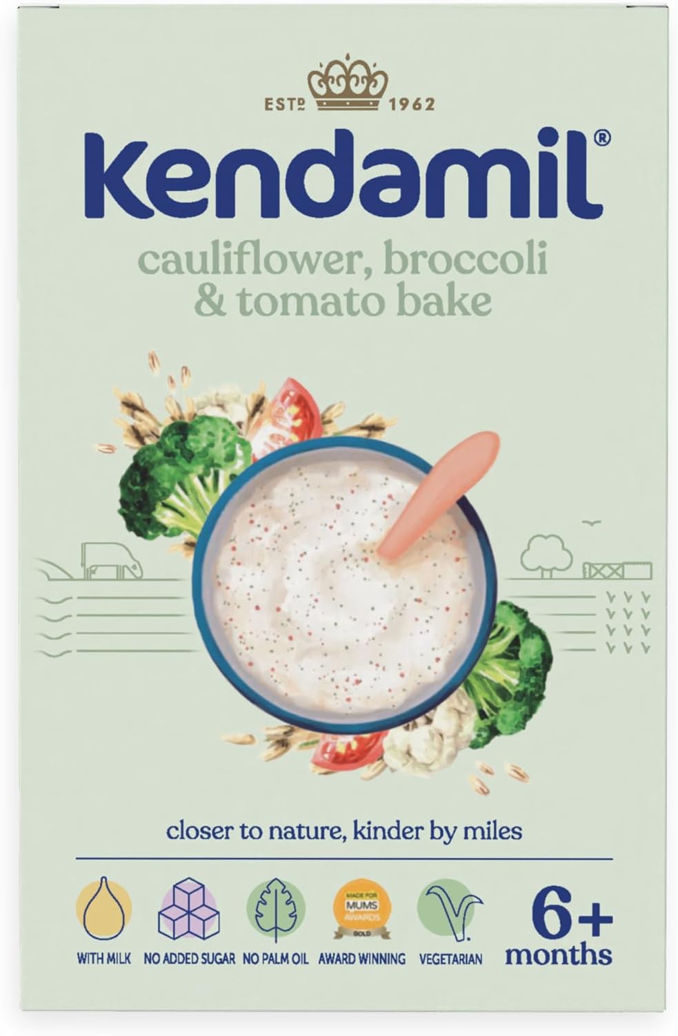 Kendamil Cauliflower, Broccoli & Tomato Bake (6+ Months) – Savoury Baby Weaning Cereal – Easy Just Add Water Vegetable Porridge, Vegetarian – 7x150g (approx. 50 Servings)