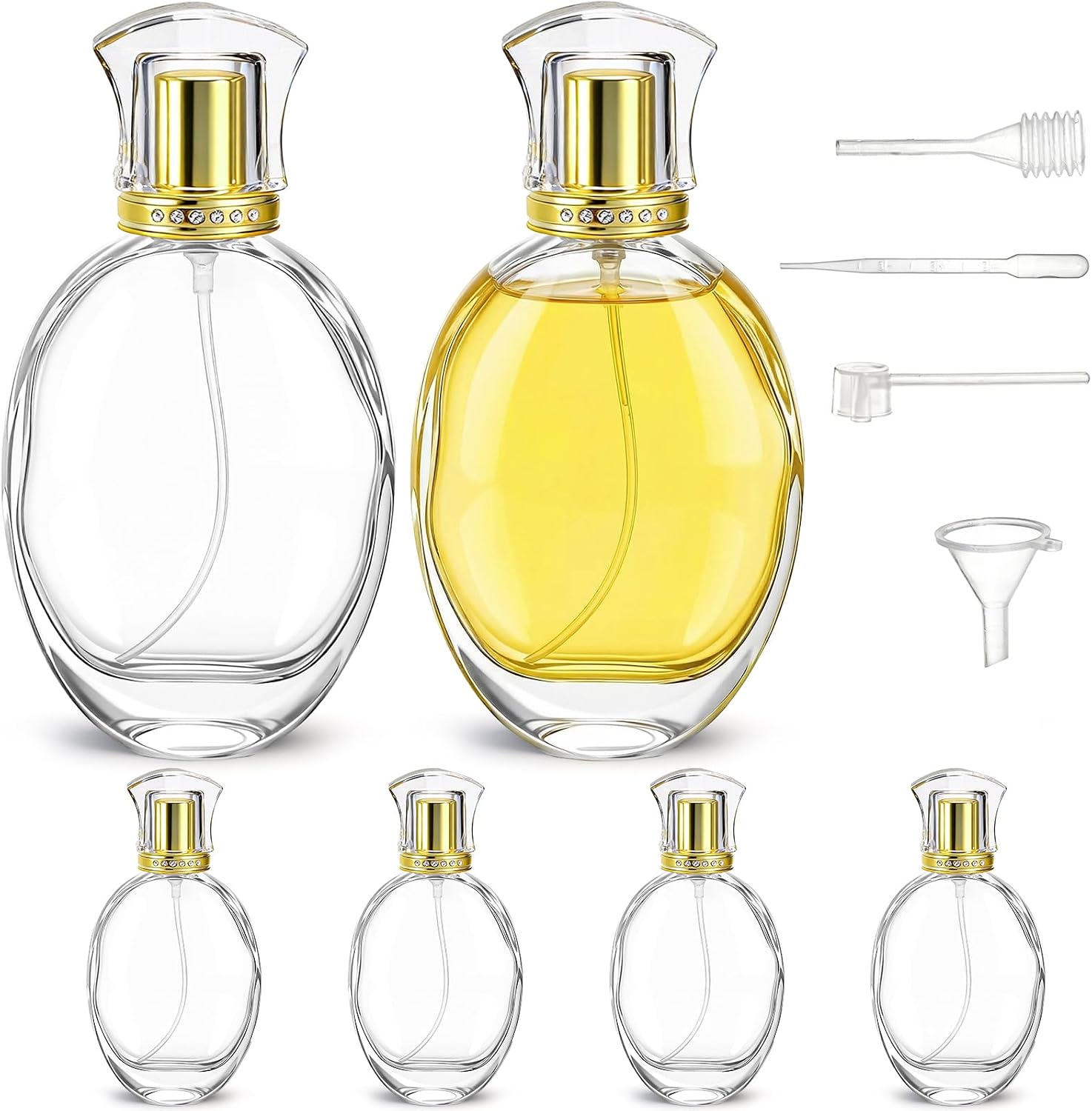 6 Pieces Refillable Perfume Bottle with 3 Funnels and 3 Droppers, 50ml Empty Glass Perfume Atomizer, Clear Fine Mist Spray Bottle, Portable Fragrance Sprayer for Essential Oils