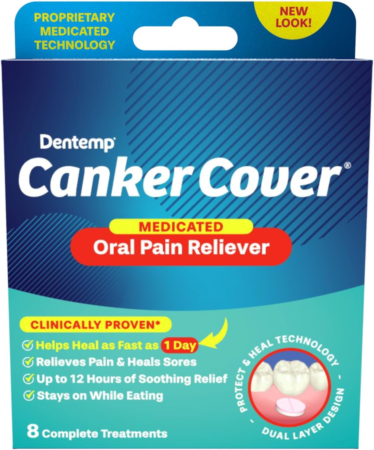 Dentemp Canker Cover - Canker Sore Medicine Pain Reliever (8 Count) - Canker Sore Treatment to Relieve Canker Pain, Mouth Sores & Mouth Irritation - Fast Acting Canker Sore Relief Tablets for Adults