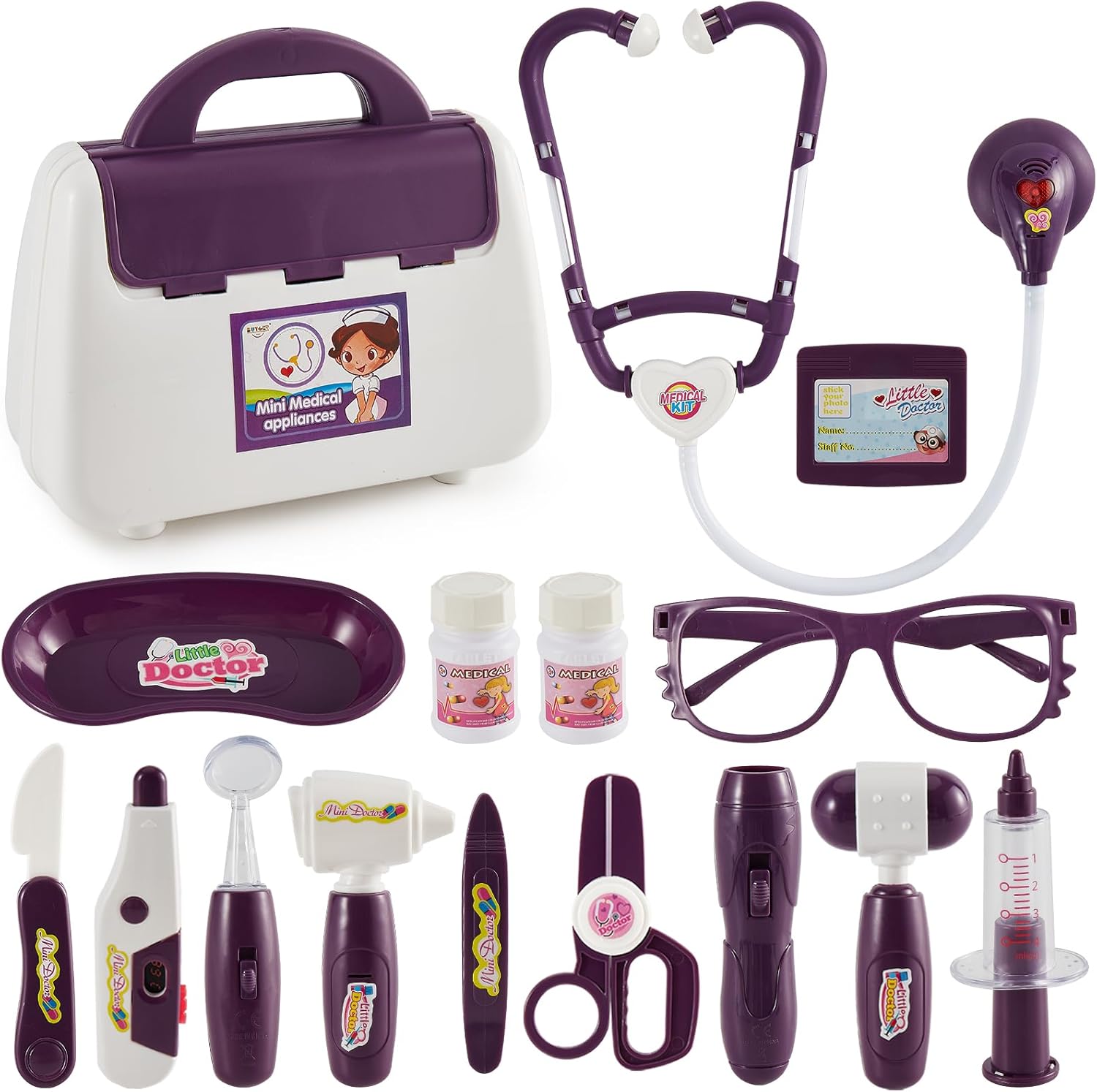 BUYGER Doctor Set for Kids Ages 3-5+, Light and Sound Medical Tools Kit, Educational Toy for Boys and Girls, Toddler Nurse Vet Dentist Accessories