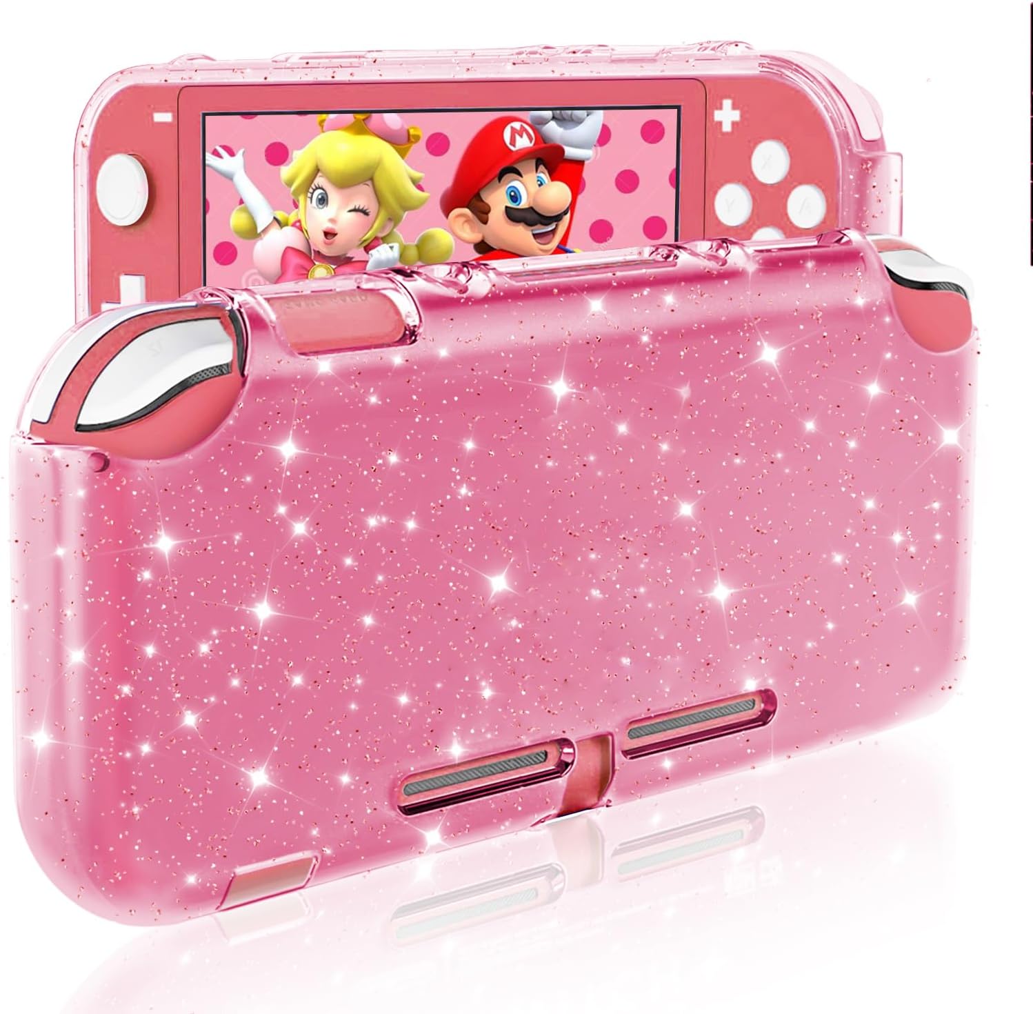 DLseego Pink Glitter Protective Case for Switch Lite, Bling Clear Crystal Soft TPU Cover with Shock-Absorption and Anti-Scratch Design, Cute Sparkle Shining Skin for Switch 2019 Version