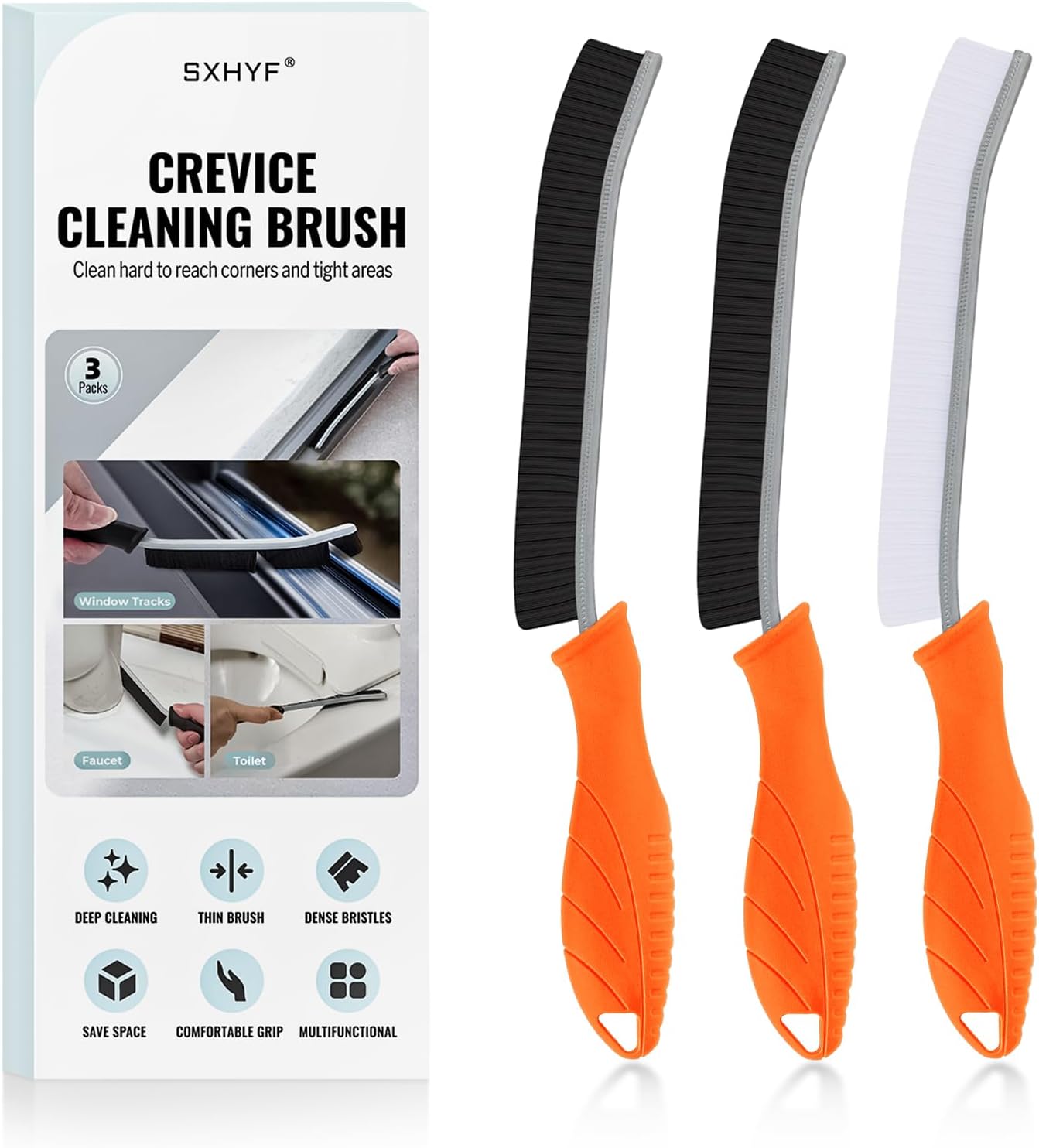 SXhyf Cleaning Brush - Hard Bristle Crevice Cleaning Brush, Multifunctional Gap Cleaning Scrub Brush, Cleaning Tools for Household Use, Home, Kitchen, Bathroom, Window, Vehicle (Orange Handles)