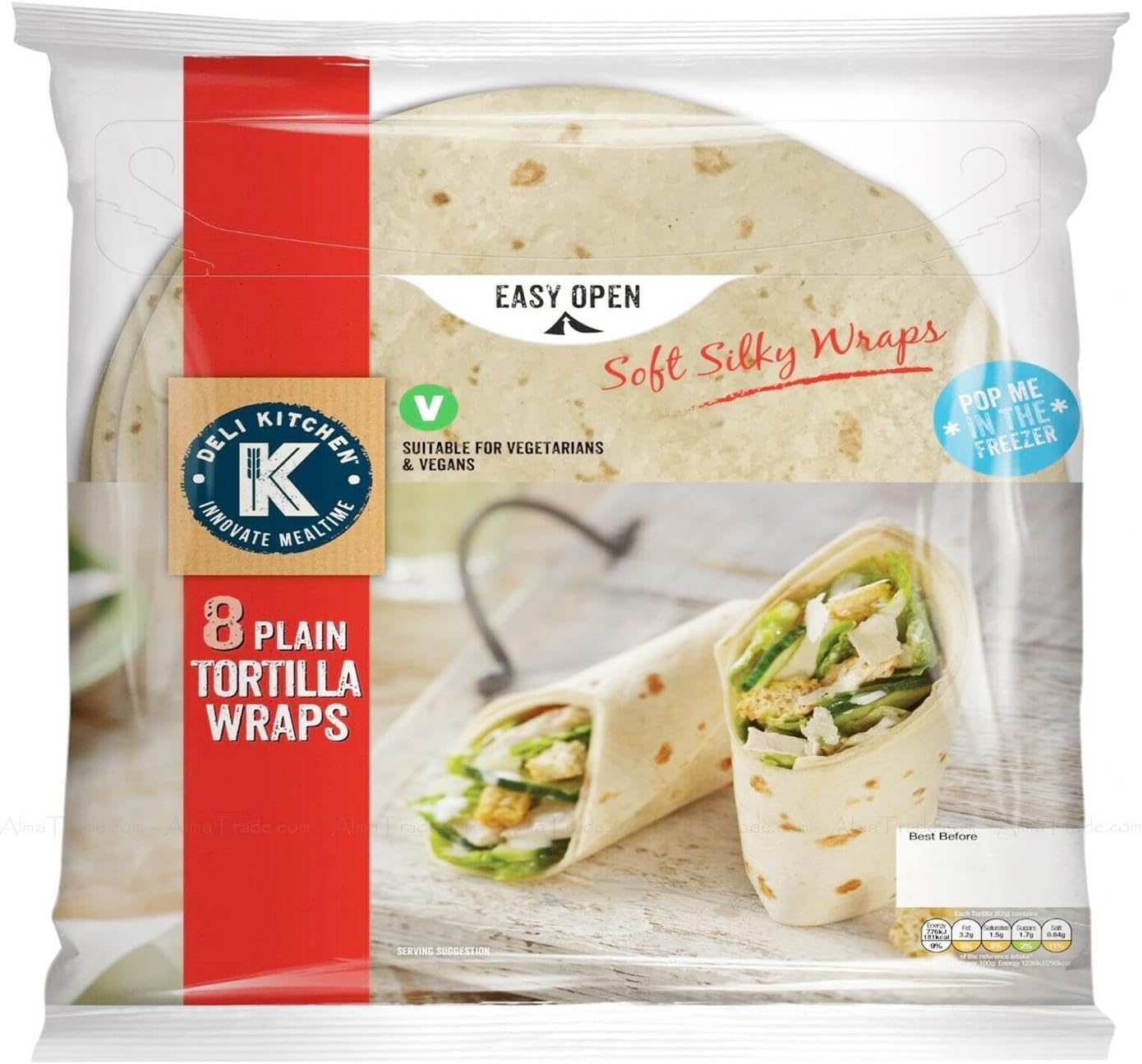 Deli Kitchen Plain Tortilla Wrap Flat Bread Soft Silky 3x8 Pcs Vegan Pack 3x496g | Soft and Silky Tortilla Wraps Made with Extra Virgin Olive Oil | Sold by Essential Products