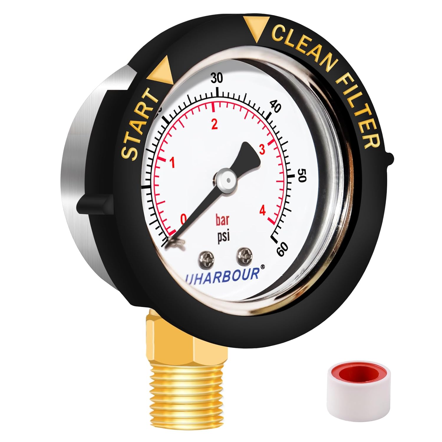 Pool Fliter Pressure Gauge Water Proof 60psi 1/4" NPT Bottom Mount, Pool Pressure Gauge, Pool Pump Pressure Gauge Replacement for Swimming Pool, Spa and Aquarium Valve Filter