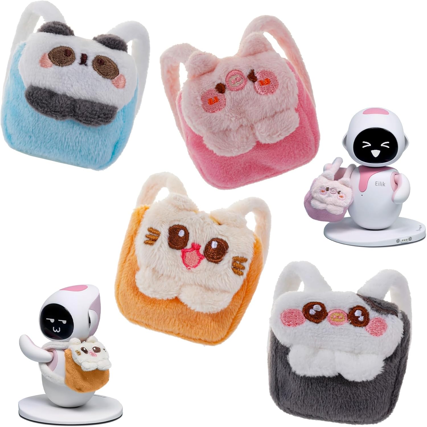 Animal Backpack Set for Eilik - 4 Pcs Animal-themed Backpacks with Cozy Plush Texture, Eilik Love to Use it for Food or Books During the School Day, You Can Hold Other Items! Cutest Christmas Gifts.