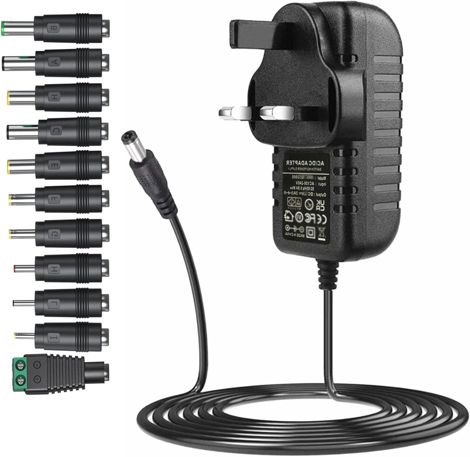 12V 3A AC adapter power supply with 11 changeable DC plugs AC230v to DC 12Volt 3Amps 2.5A 2A 1.5A 1A 0.5A power adapter cord charger inverter transformer DC12V