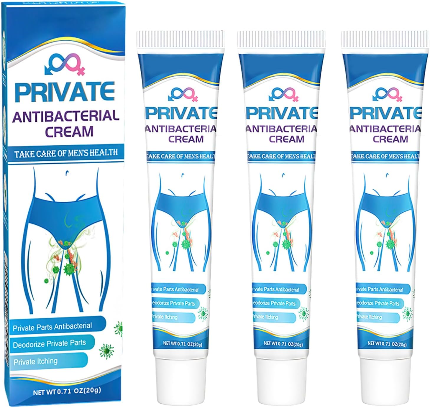 Asheyya 3 PCS Antibacterial Cream for Private Parts, Male and Female Anti Fungal Cream for Groin, Soothing External Cream for Relieve Itching