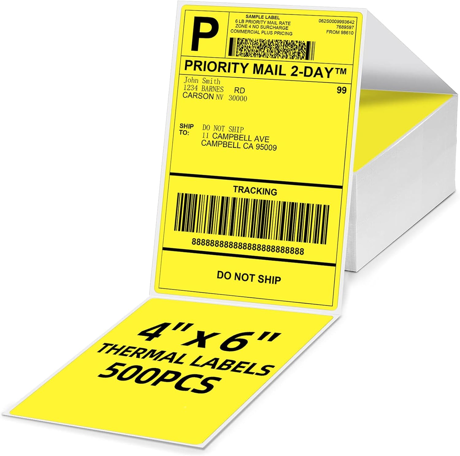 Omezizy 4x6 Thermal Labels, 1 Packs of 500 4x6 Fold Labels Yellow - Compatible with JADENS, ASprink, Phomemo, Rollo, Zebra, Omezizy and Other Thermal Printers