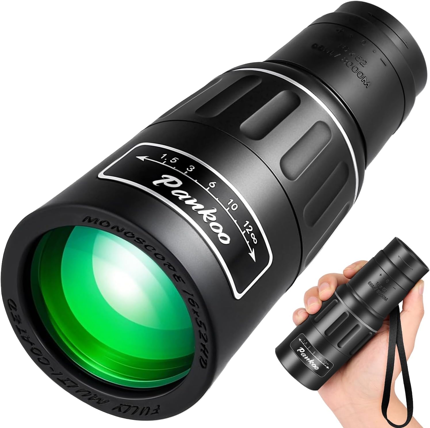 Pankoo 16X52 Monocular Telescope, 2025 High Power Prism Compact Monoculars for Adults Kids, HD Monocular Scope for Bird Watching Hiking Concert Travelling, D-Black