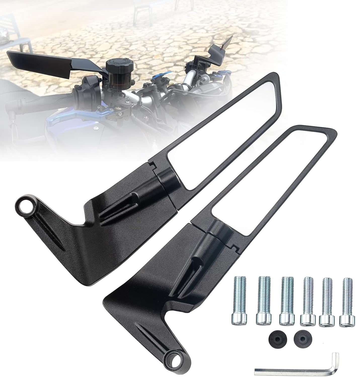 Xintre Motorcycle Mirrors Universal 10MM and 8MM Stealth Mirrors Motorcycle Wind Wing Side Mirrors Rotating Rear View Mirror Compatible with Duke 390 250 Yamaha MT-07 Kawasaki Z400 Z650 Z900 Z1000 etc