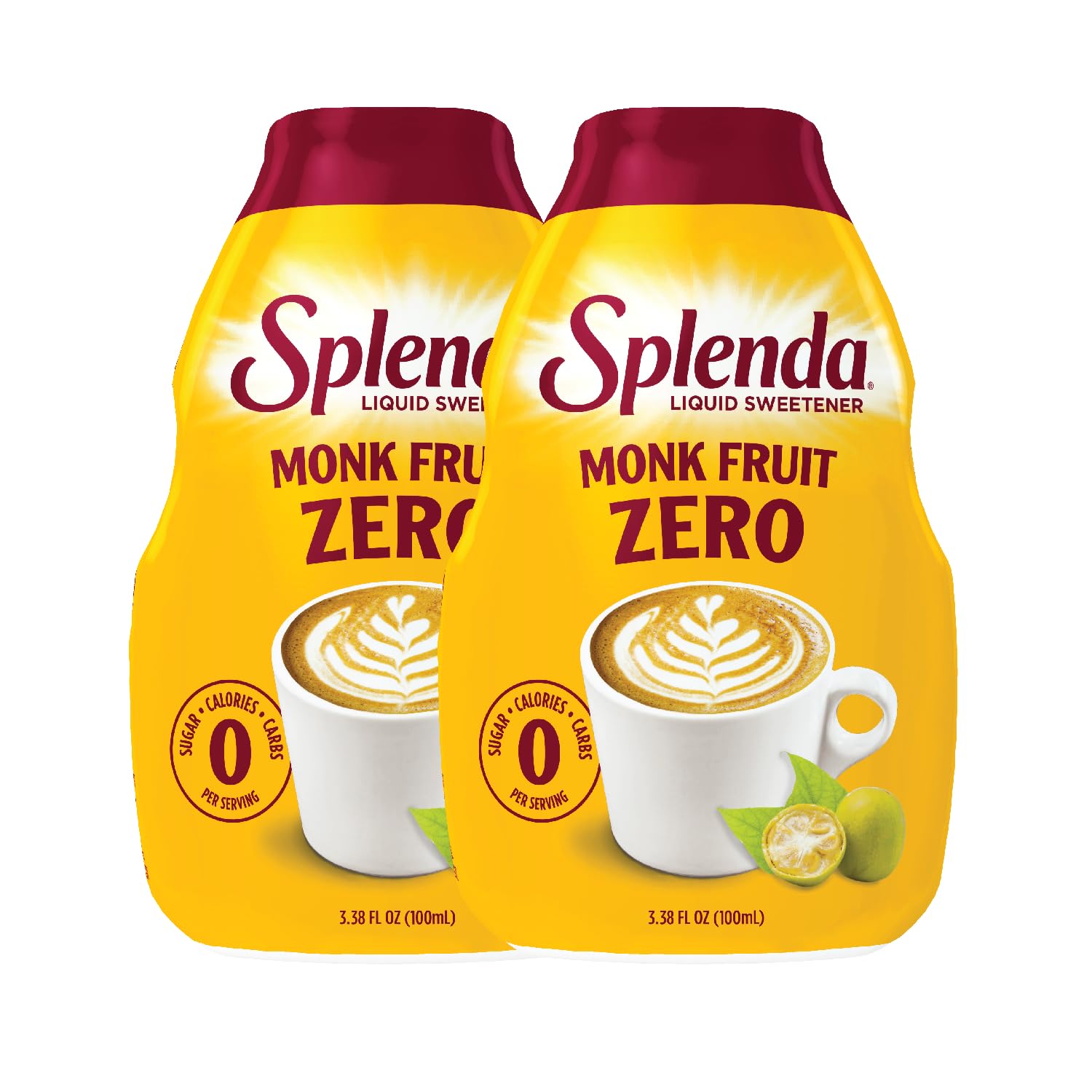 SPLENDA Monk Fruit Liquid Zero Calorie Sweetener Drops, 3.38 Fl Oz Bottle (Pack of 2)