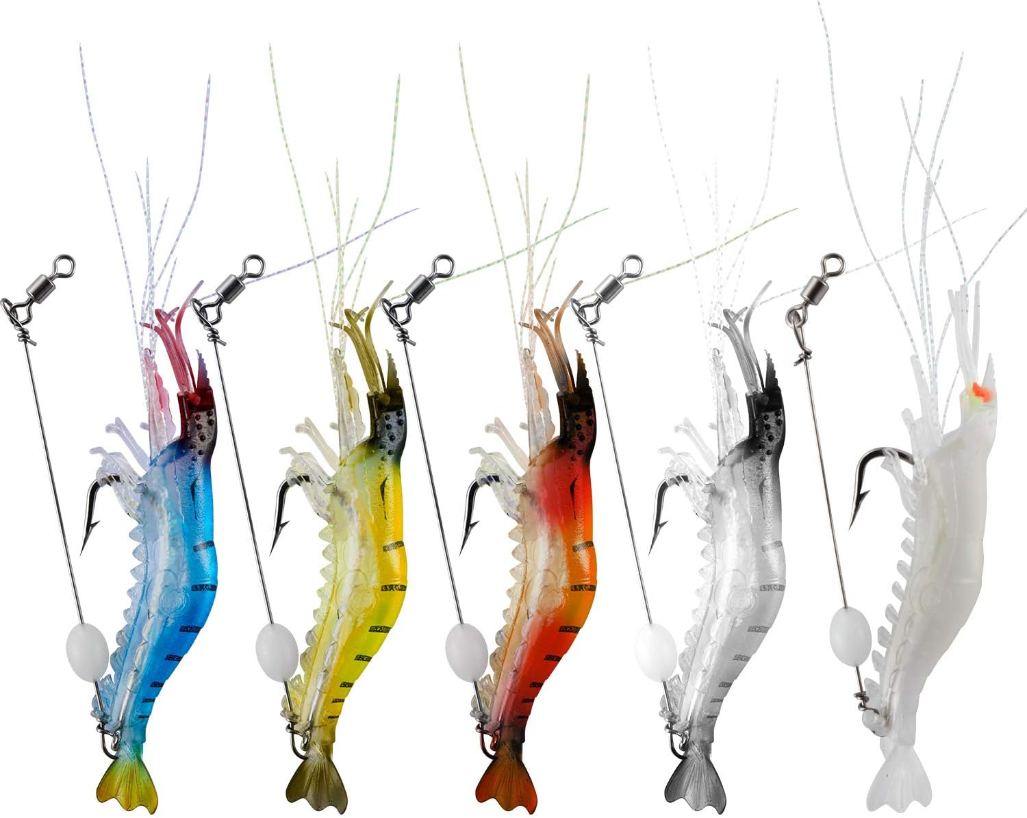 WANBY Artificial Silicone Soft Bait Set Luminous Swimbait Shrimp Fishing Lure with Hooks Fishing Tackle Freshwater/Saltwater