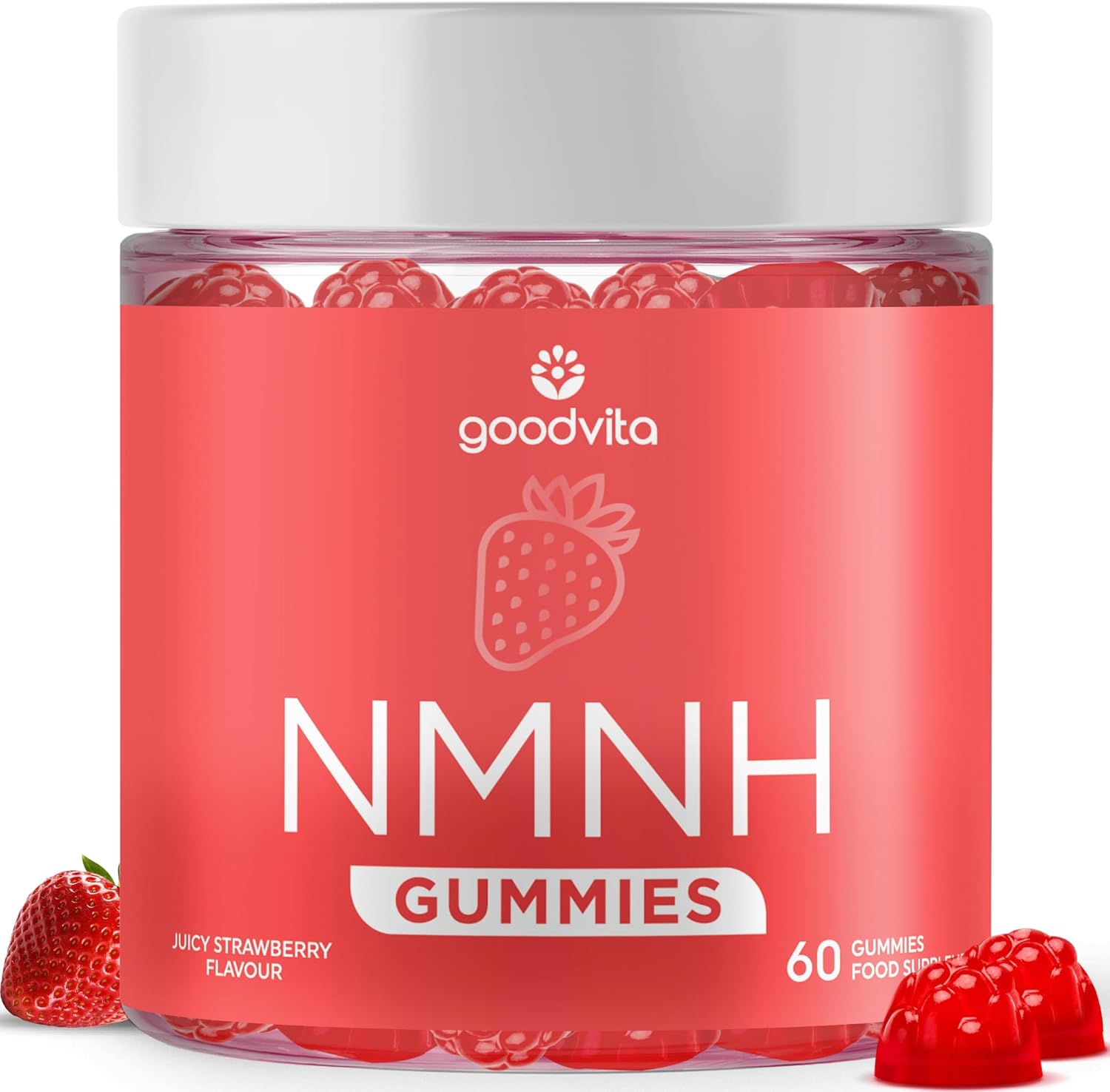 Goodvita NMNH Gummies x60 | NMN Alternative 4X Stronger | 1000mg NMNH + 500mg TMG | Strawberry Flavour | 1 Month Supply | NAD+ Supplement | Anti-Aging Longevity Formula | Vegan Friendly Lab Tested