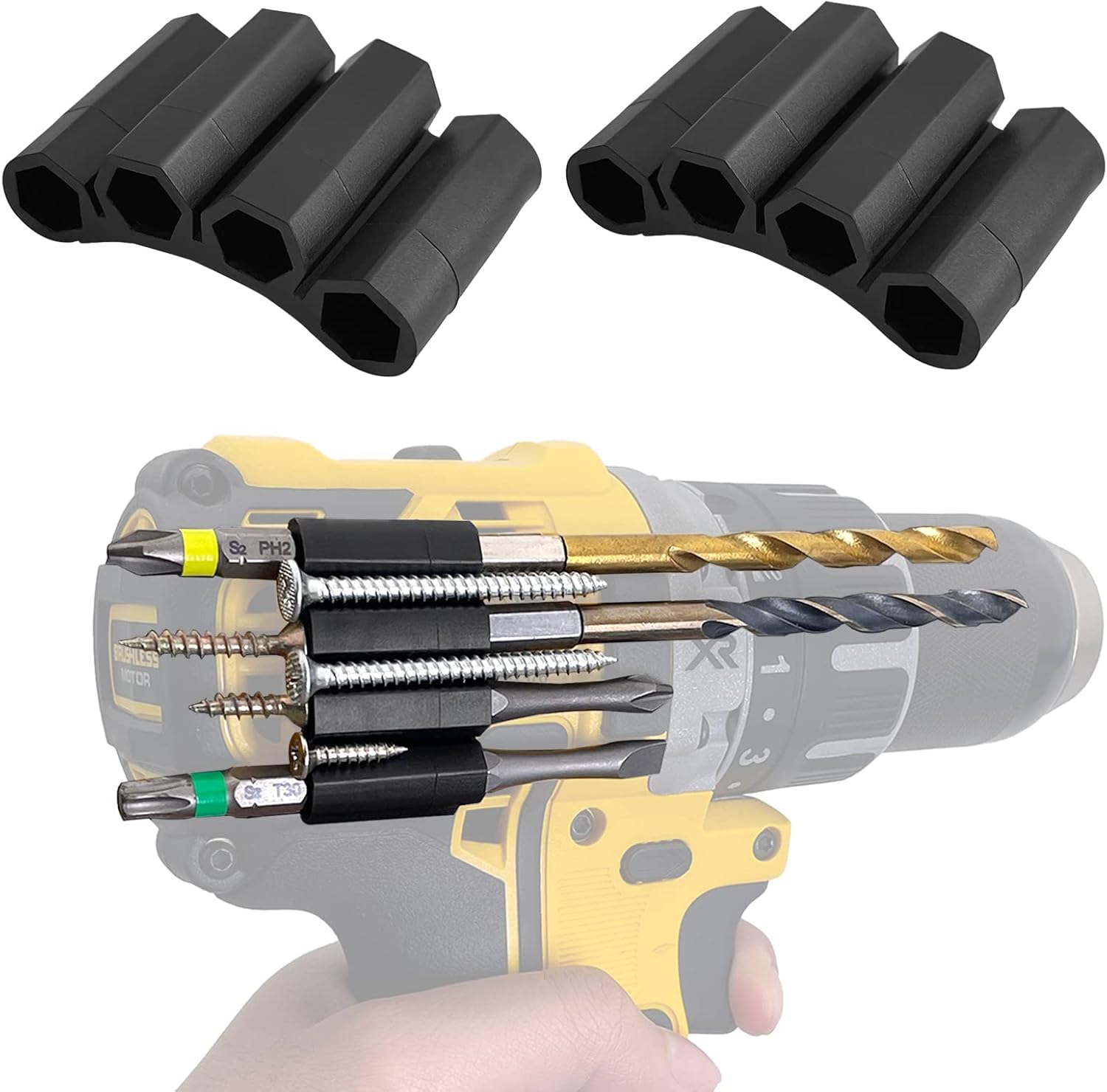 2 Pack Upgraded Magnetic Bits Holster Attach to Drill,Universal Fit 1/4 Inch Magnet Screw Driver Bits Hex Screw Holder Sleeve for Impact Driver,Hold 4 Drill Tips on Side of Drill