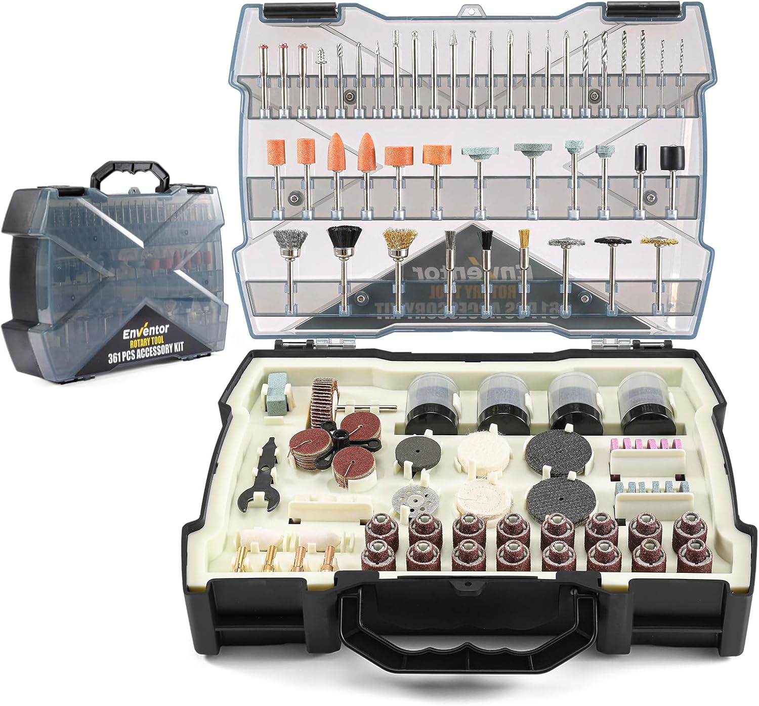 Enventor Rotary Tool Accessories Kit, 361PCS Universal Rotary Tool Kit for Carving, Sanding, Polishing, Cutting, Drilling and DIY Crafts