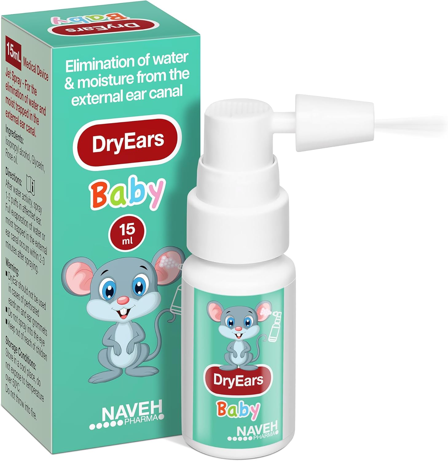 NAVEH PHARMA® Dry Ears Baby | Swimmers Ear Drops Spray | Ear Drying Drops for Little Swimmers | Remove Water Trapped in Ears in Seconds | Prevent Hearing Loss (0.5 Fl Oz)