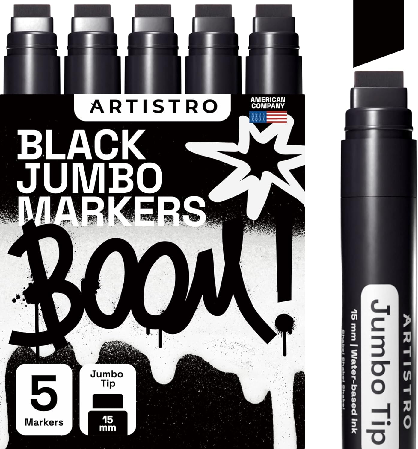 ARTISTRO 5 Black Acrylic Paint Pens, Acrylic Paint Markers Jumbo Tip, Fabric Markers for Textile, Canvas, Rock, Glass, Wood, Paper, DYI, Paint Markers for Kids and Adults