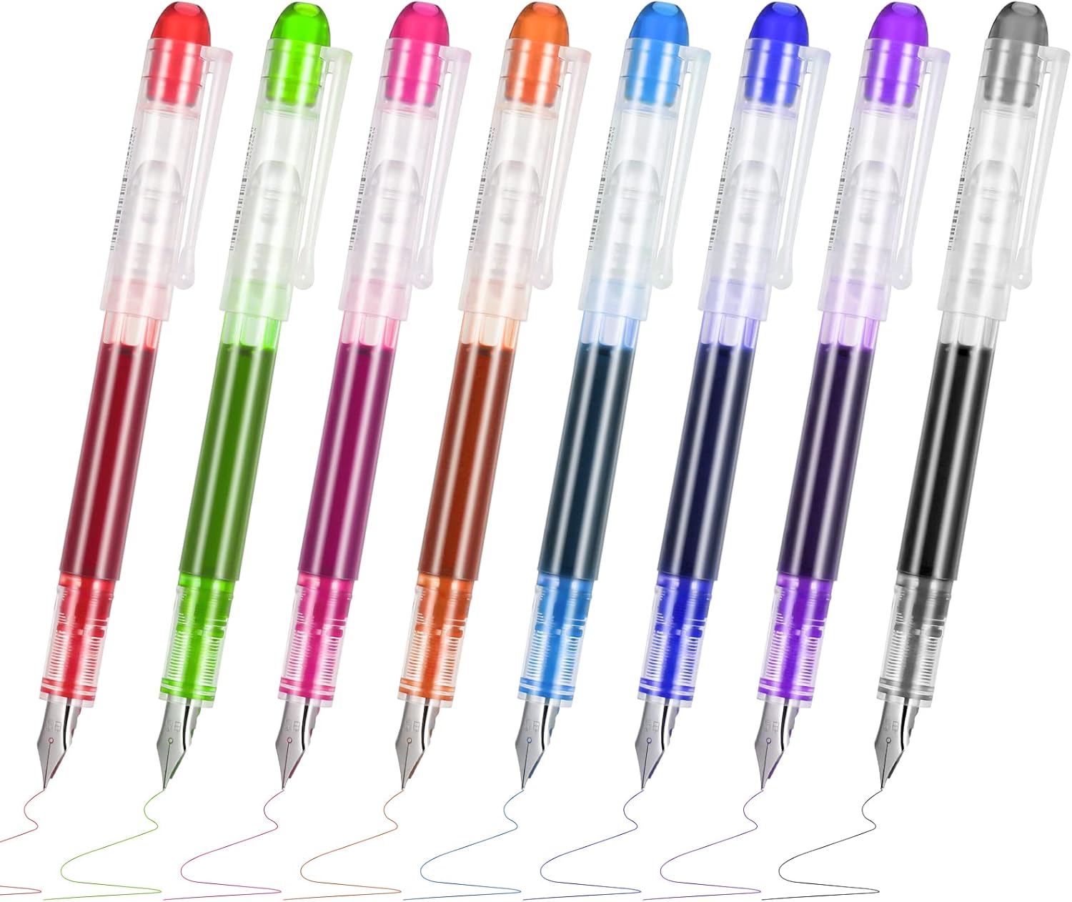 Dacitiery 8 Pcs Disposable Fountain Pens, 0.5 mm Fine Nib Colored Ink Pens Nib Fountain Pen Set for Sketching, Journaling, Calligraphy, Doodling