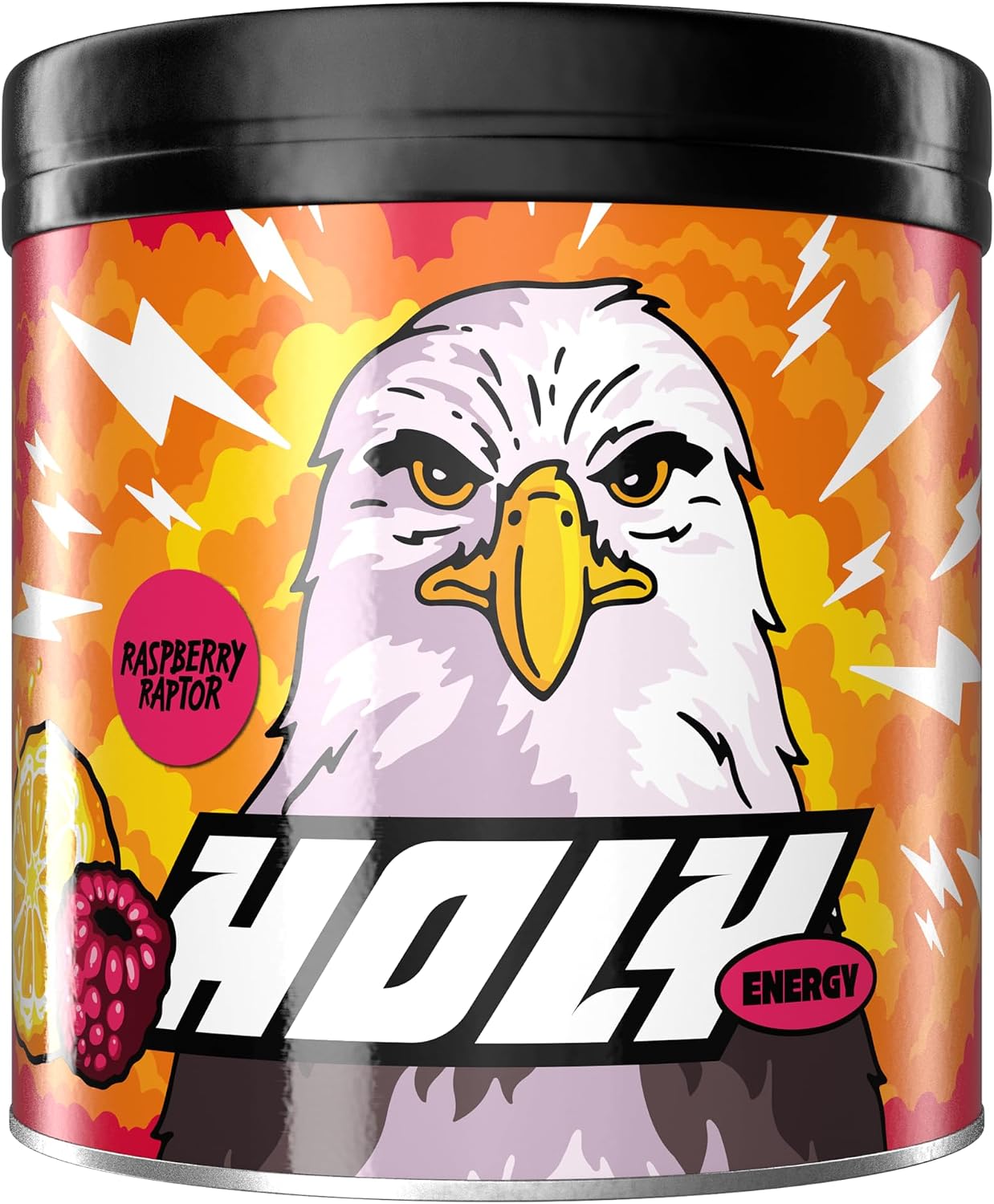 HOLY Energy Drink Powder 'Raspberry Raptor' – Raspberry - 50 Servings Booster with Caffeine (NewCaff) & Green Tea Extract - Sugar-Free & Vegan with 100% Natural Fruit Flavours