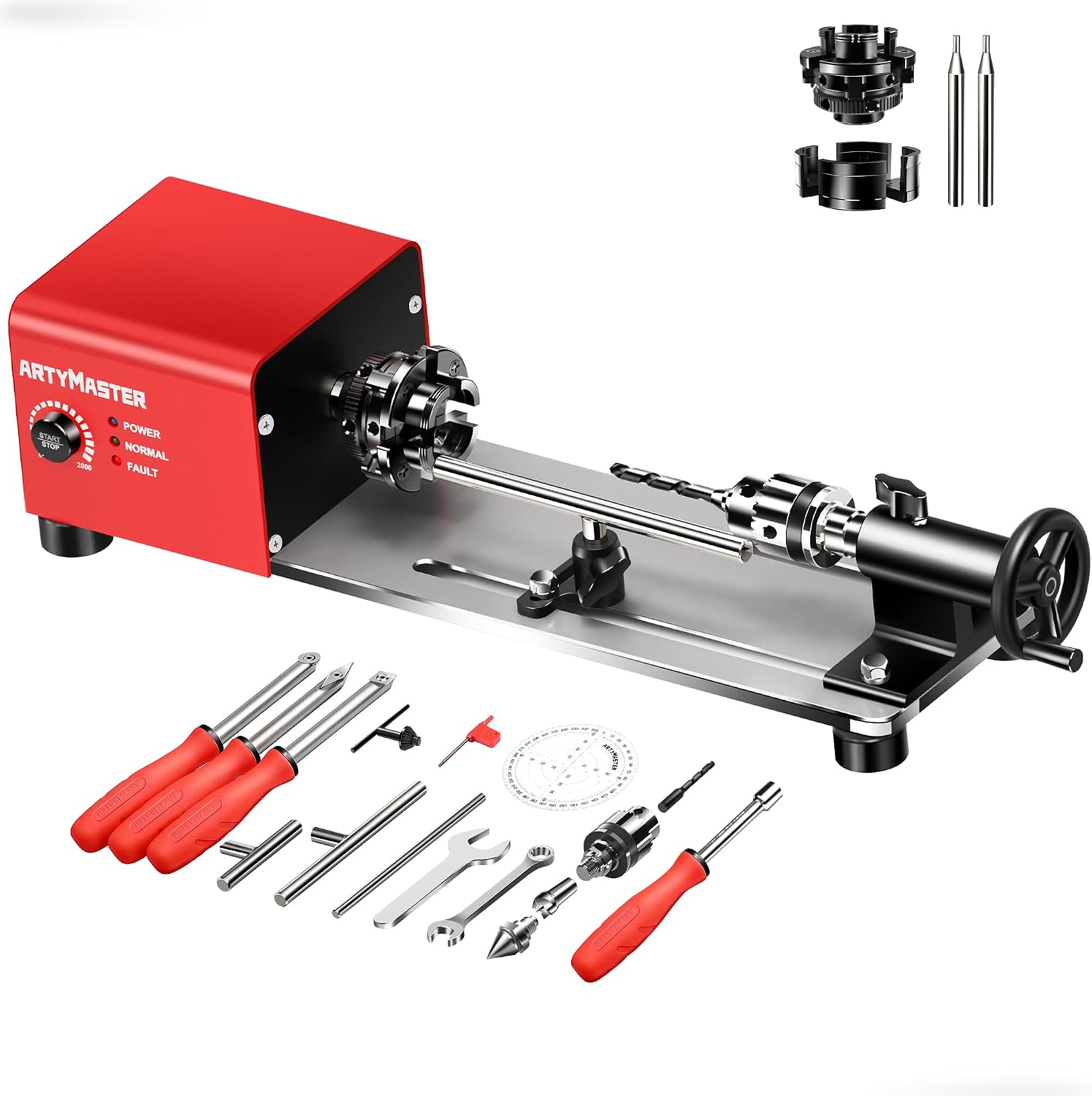 Mini Lathe, WM101A-Plus Mini Wood Lathe Machine, 24VDC 96W Power Lathe, Small Benchtop Lathe with Wood Turning Lathe Tools Kits, Infinitely Variable Speed, Professional for DIY Woodworking