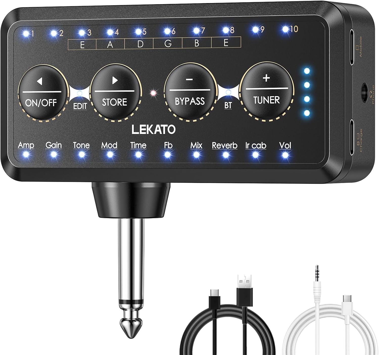 LEKATO Micro Guitar Headphone Amp Bass Guitar Headphone Amplifier with Multi Effects - Amp Models, IR Loading, Tuner, Rechargeable Electric Headphone Amplifier Delay Reverb Chorus Overdrive Portable